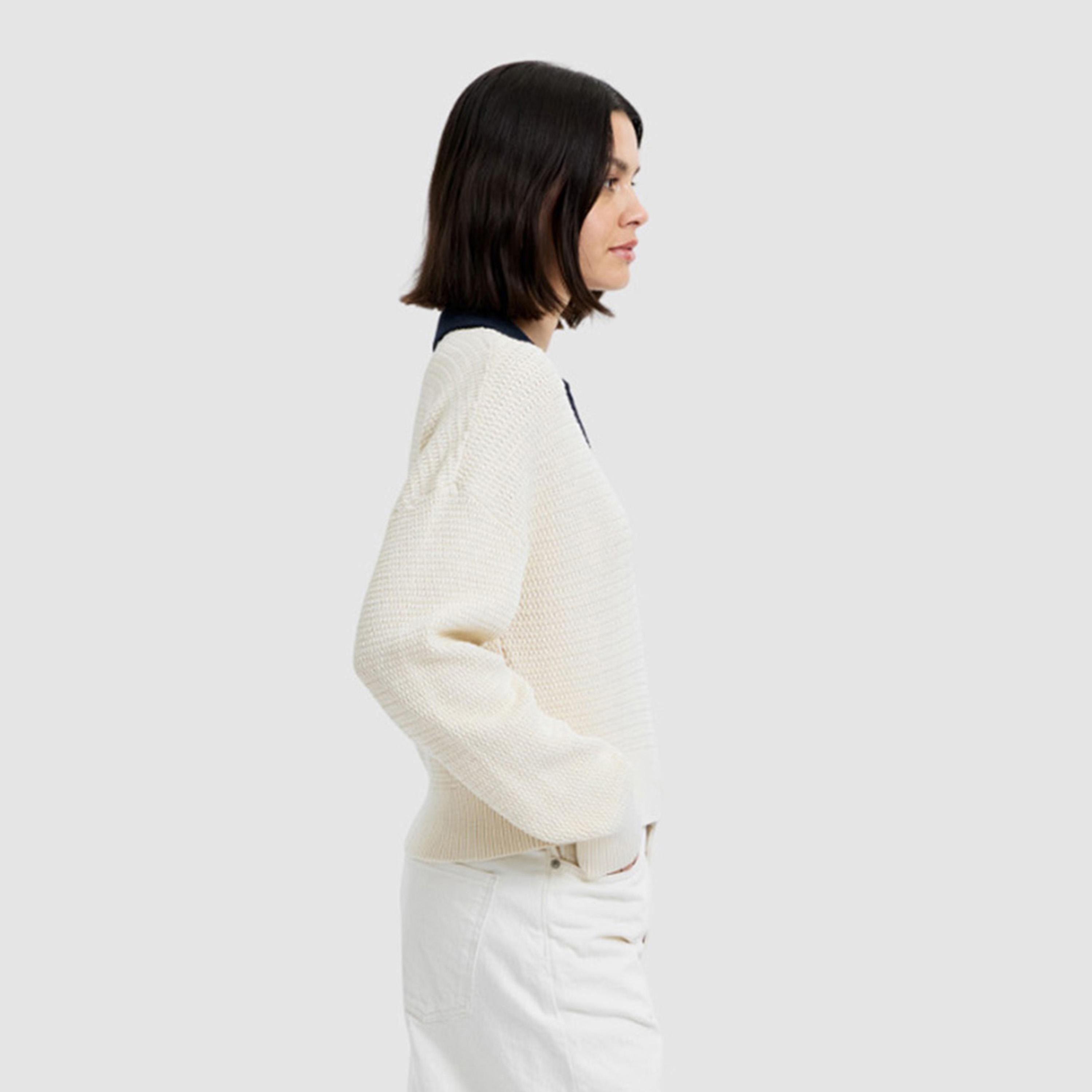 French Connection Cream Knitted Cotton Dropped Sleeves Women's Sweater-women-winterwear-cardigansandjumpers-jumpers-image-4