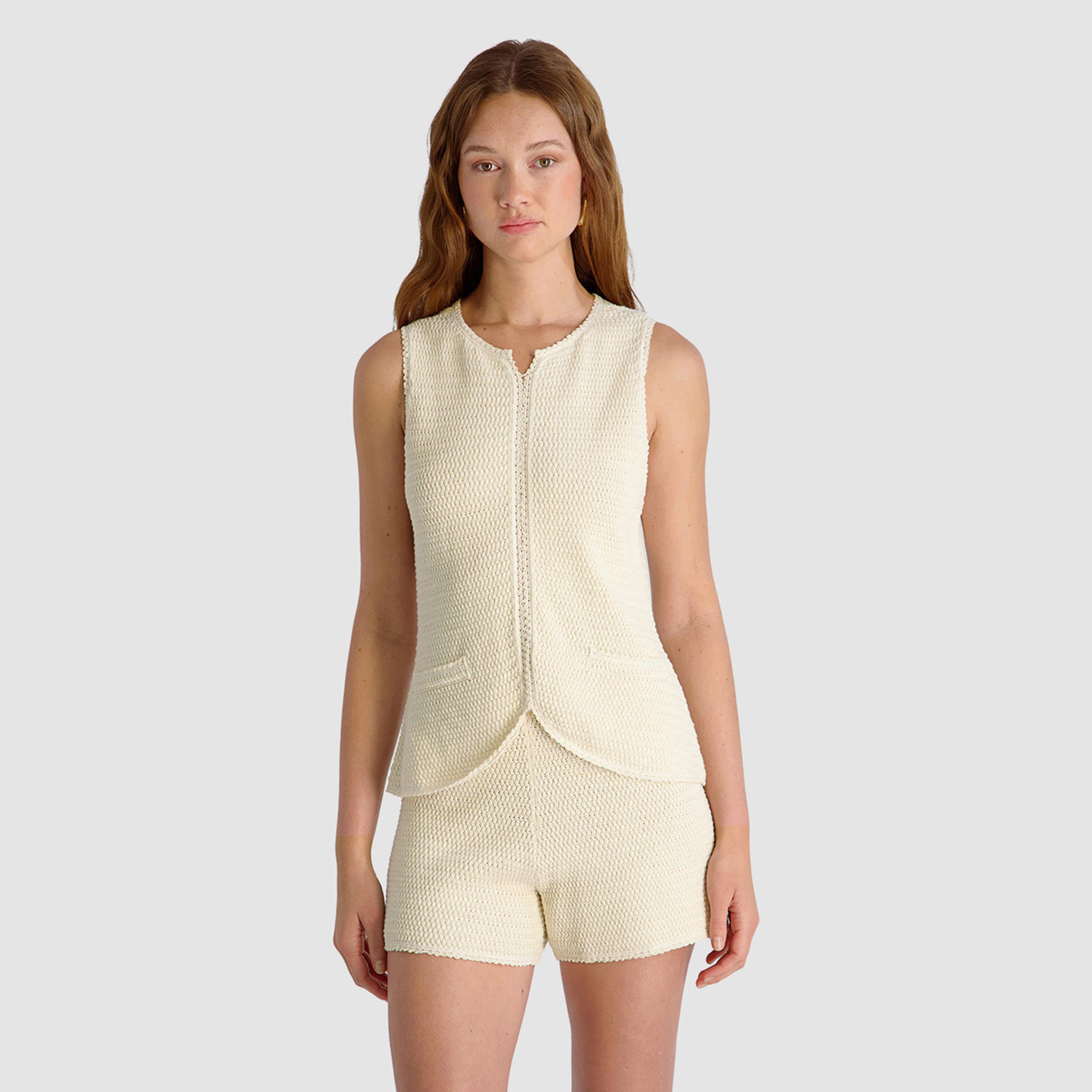 بلوزة محبوكة نسائية قطن كروشيه لون كريمي من فرينش كونكشن-women-clothing-shirtsandblouses-blouses-image-1