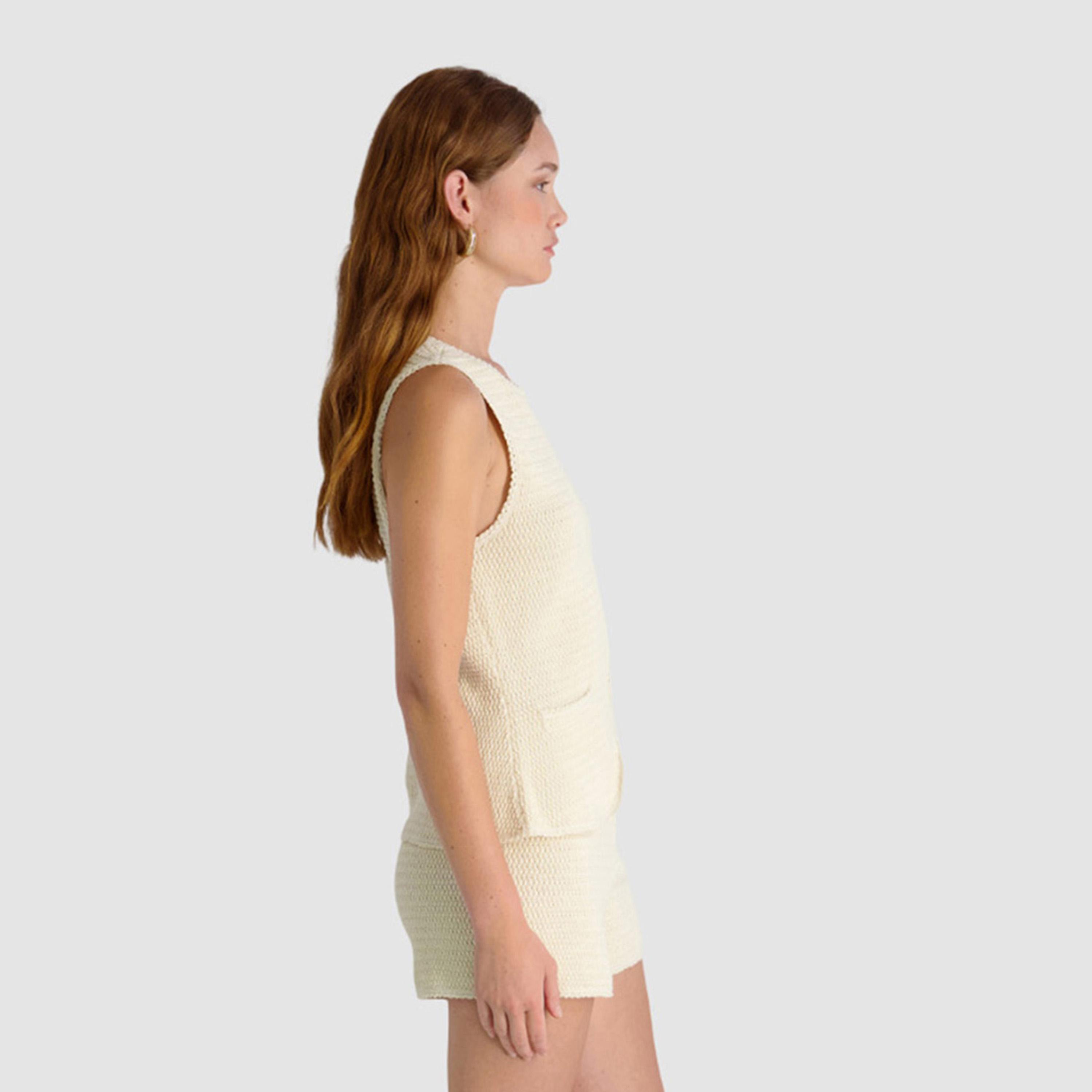 بلوزة محبوكة نسائية قطن كروشيه لون كريمي من فرينش كونكشن-women-clothing-shirtsandblouses-blouses-image-4
