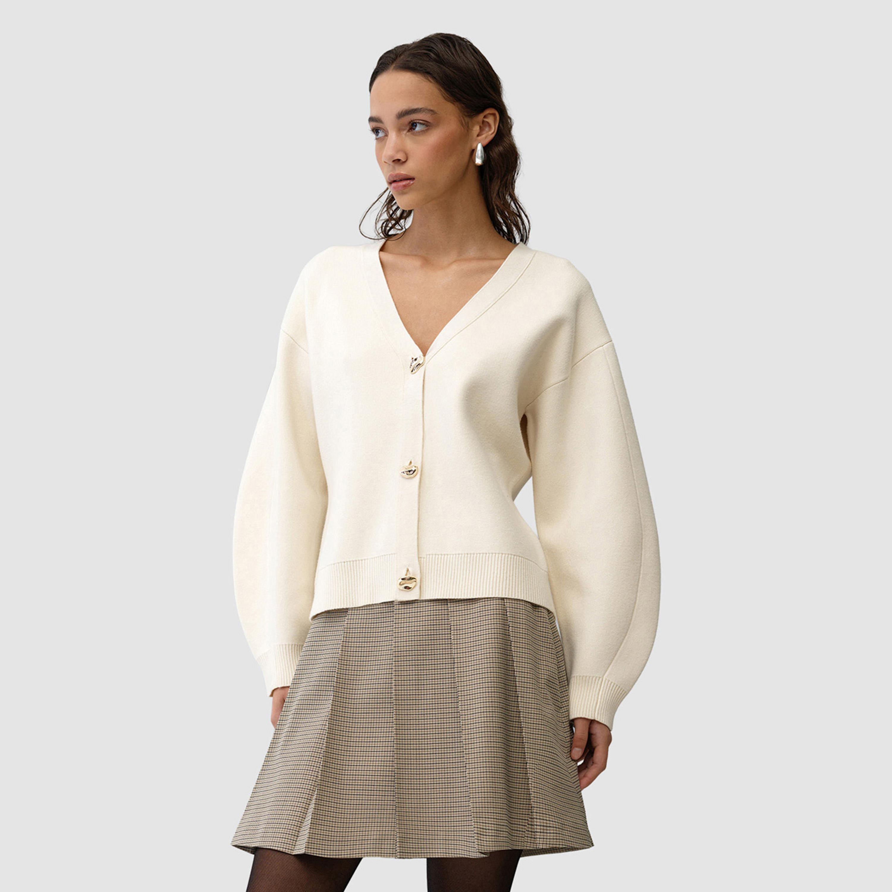 كارديجان نسائي بأكمام منسدلة لون كريمي من فرينش كونكشن-women-winterwear-cardigansandjumpers-cardigans-image-3