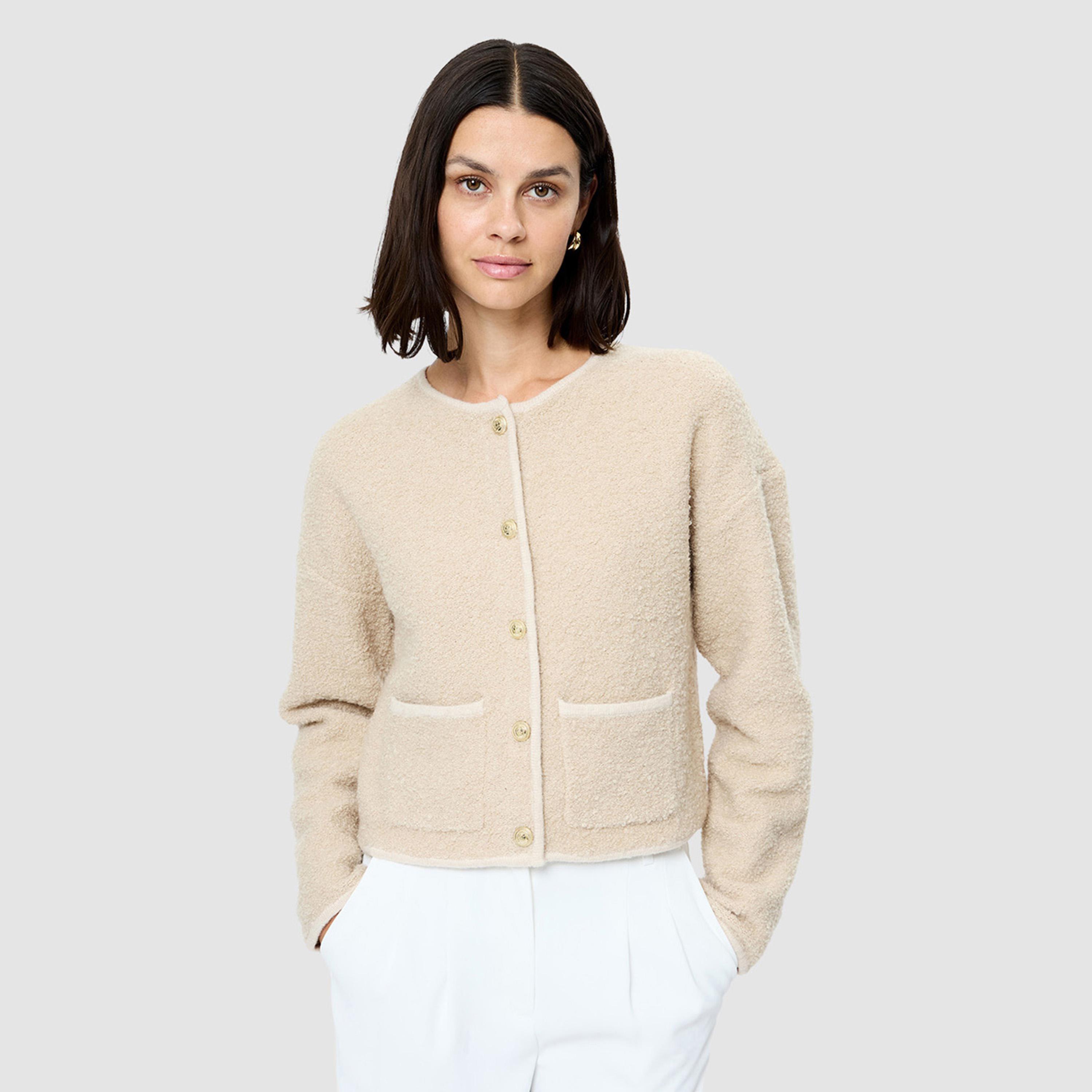كارديجان نسائي قماش صوف "فليس" بأكمام منسدلة لون بيج من فرينش كونكشن-women-winterwear-cardigansandjumpers-cardigans-image-1