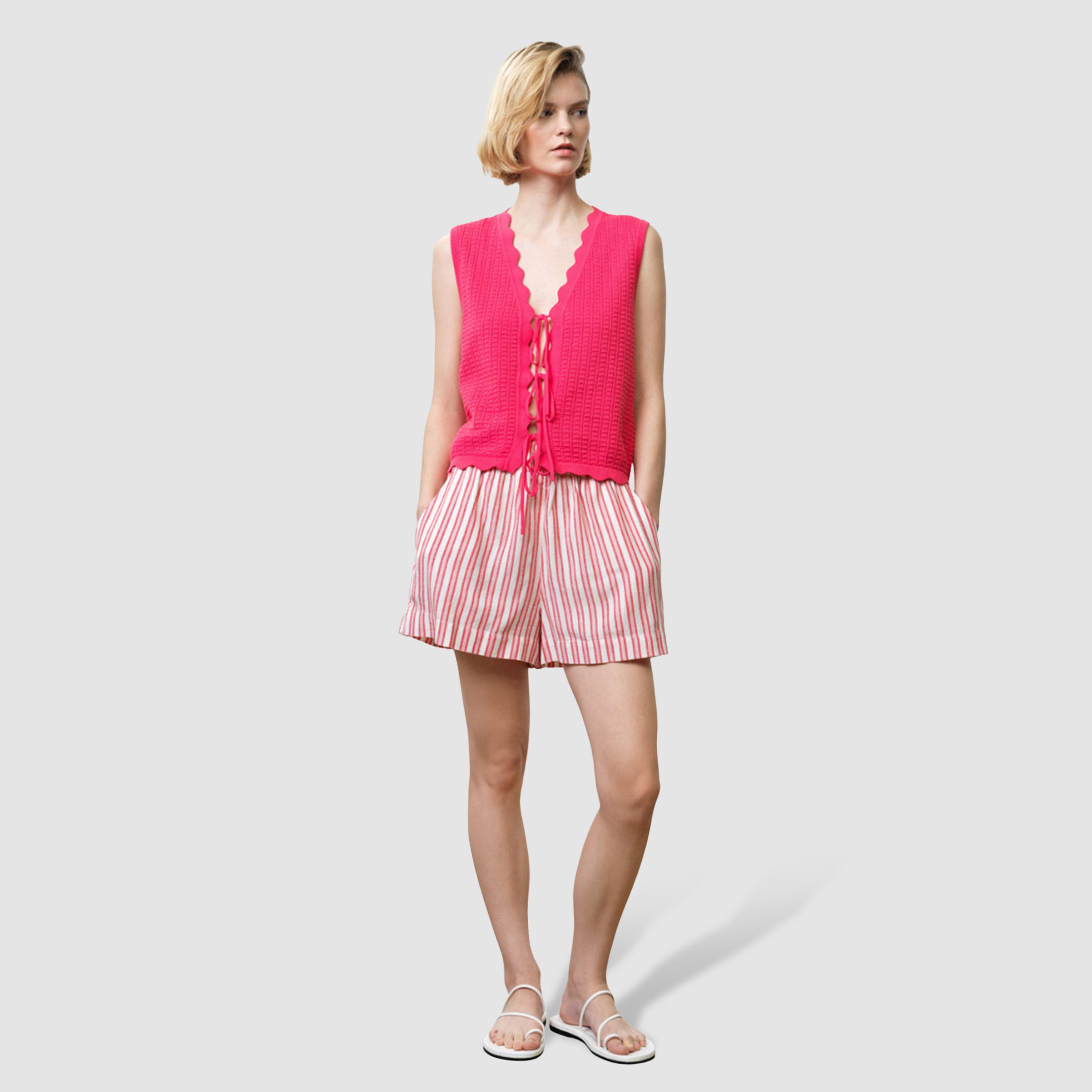 فيست محبوك نسائي قطن بقماش بارز لون وردي من فرينش كونكشن-women-clothing-shirtsandblouses-blouses-image-2