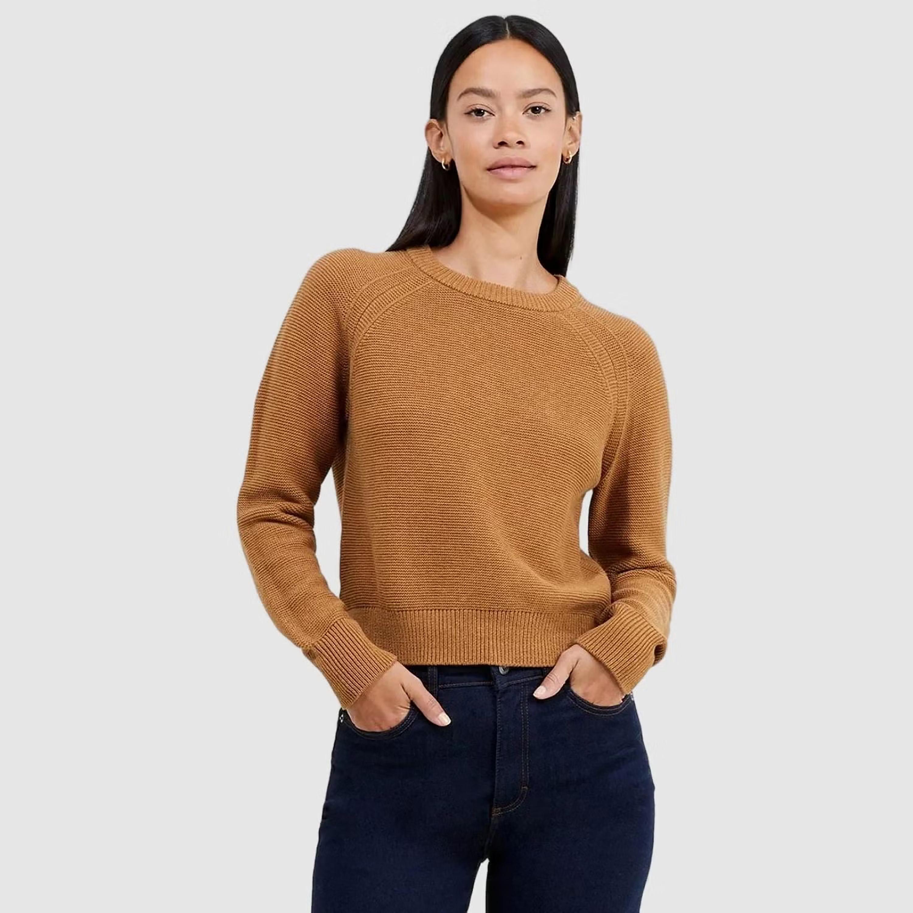 French Connection Brown Knitted Cotton Raglan Sleeves Women's Sweater-women-winterwear-cardigansandjumpers-jumpers-image-1