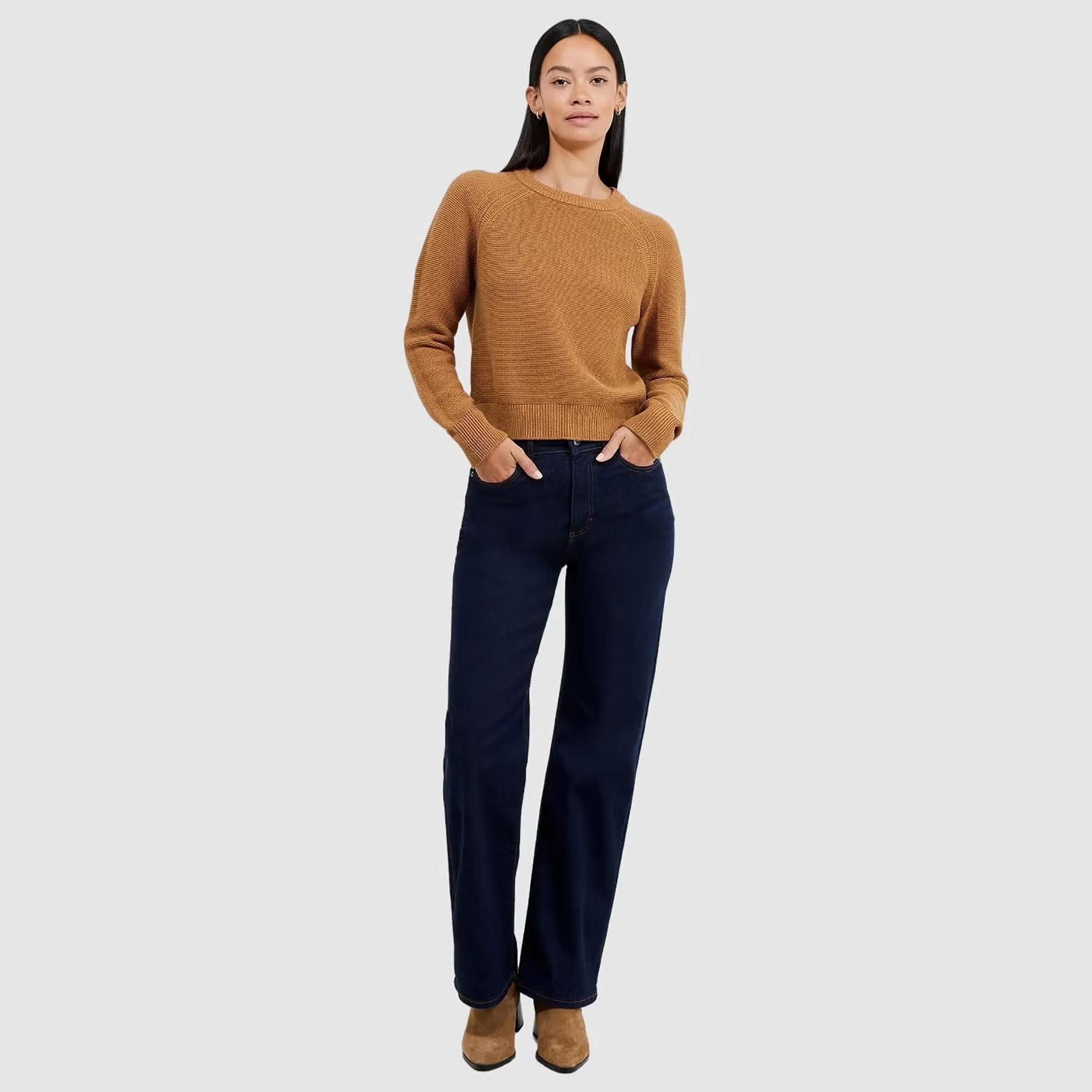 French Connection Brown Knitted Cotton Raglan Sleeves Women's Sweater-women-winterwear-cardigansandjumpers-jumpers-image-2