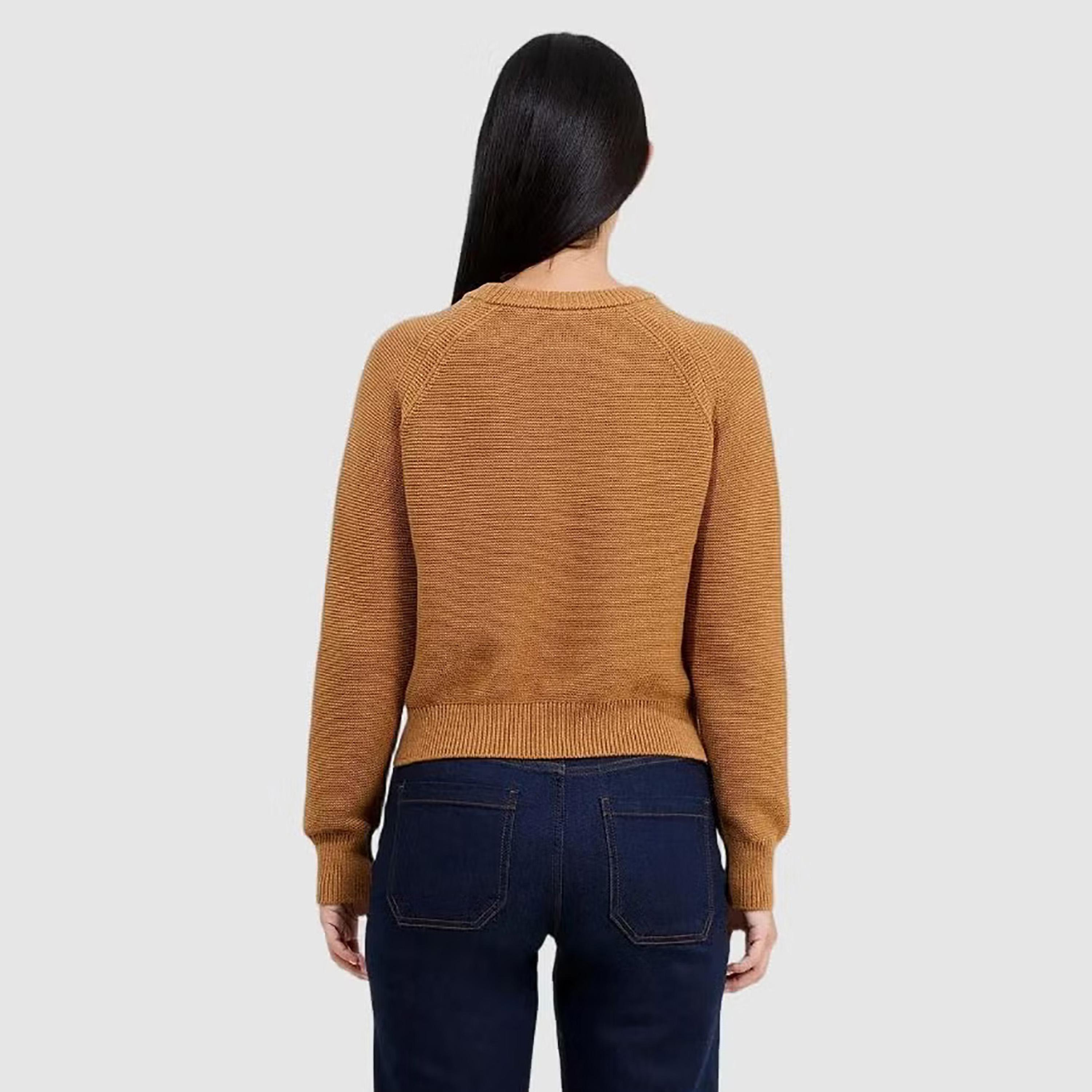 French Connection Brown Knitted Cotton Raglan Sleeves Women's Sweater-women-winterwear-cardigansandjumpers-jumpers-image-3