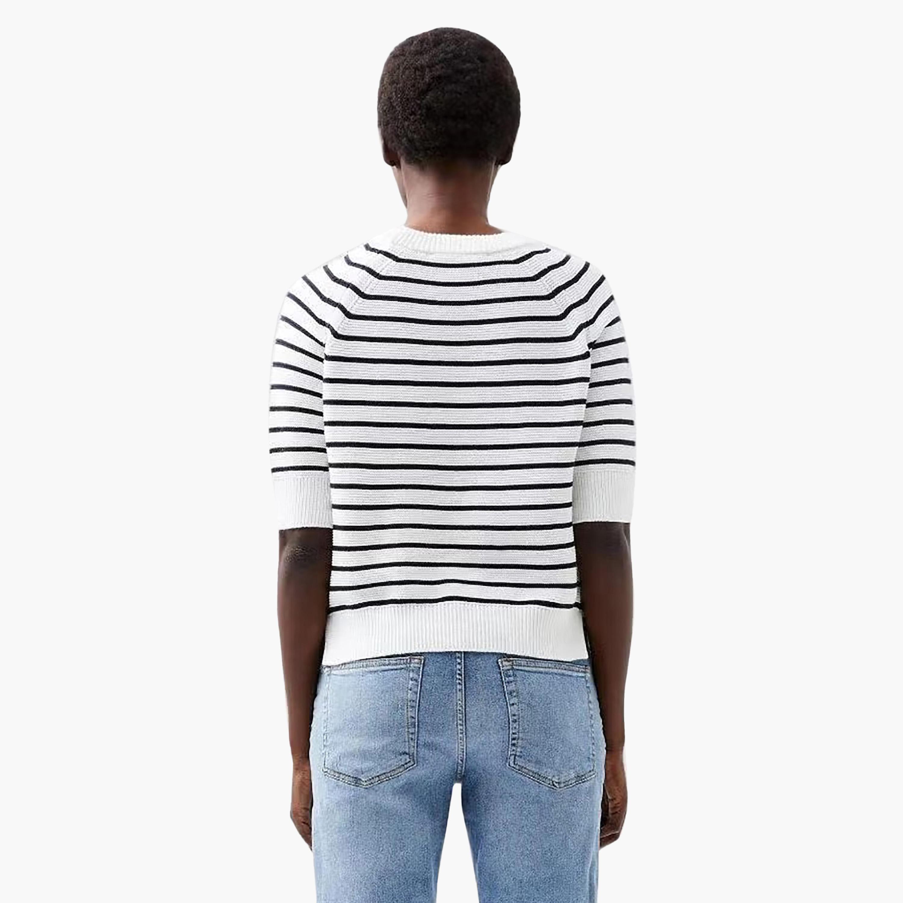 French Connection White Striped Cotton Raglan Sleeves Women's Sweater-women-winterwear-cardigansandjumpers-jumpers-image-3