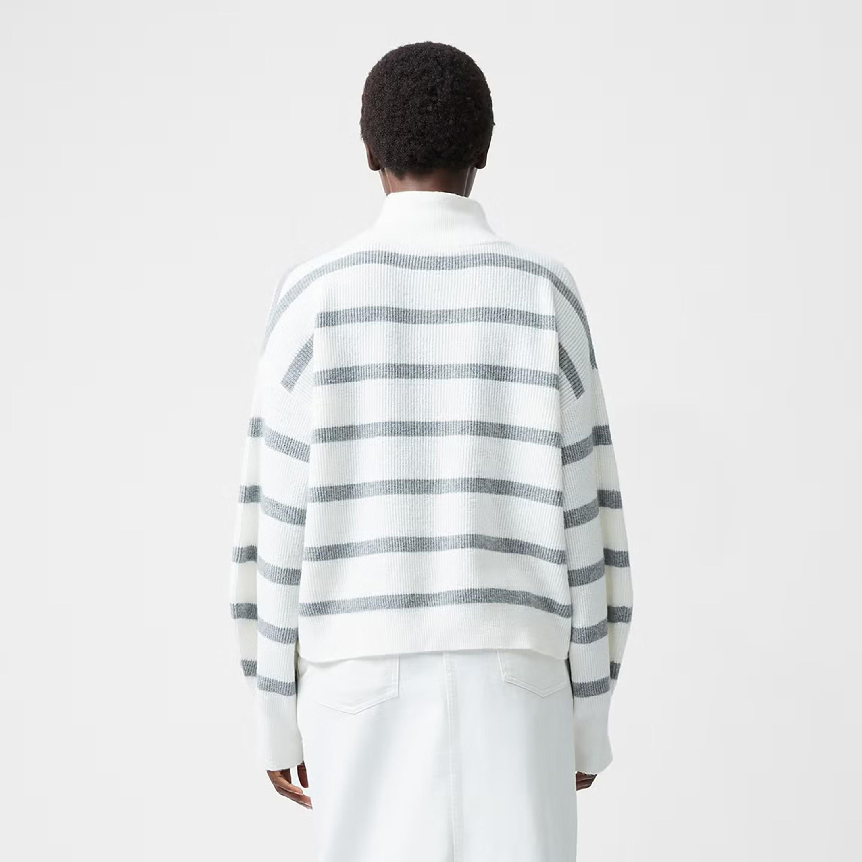 French Connection White Striped High Neck Dropped Sleeves Women's Sweater-women-winterwear-cardigansandjumpers-jumpers-image-3