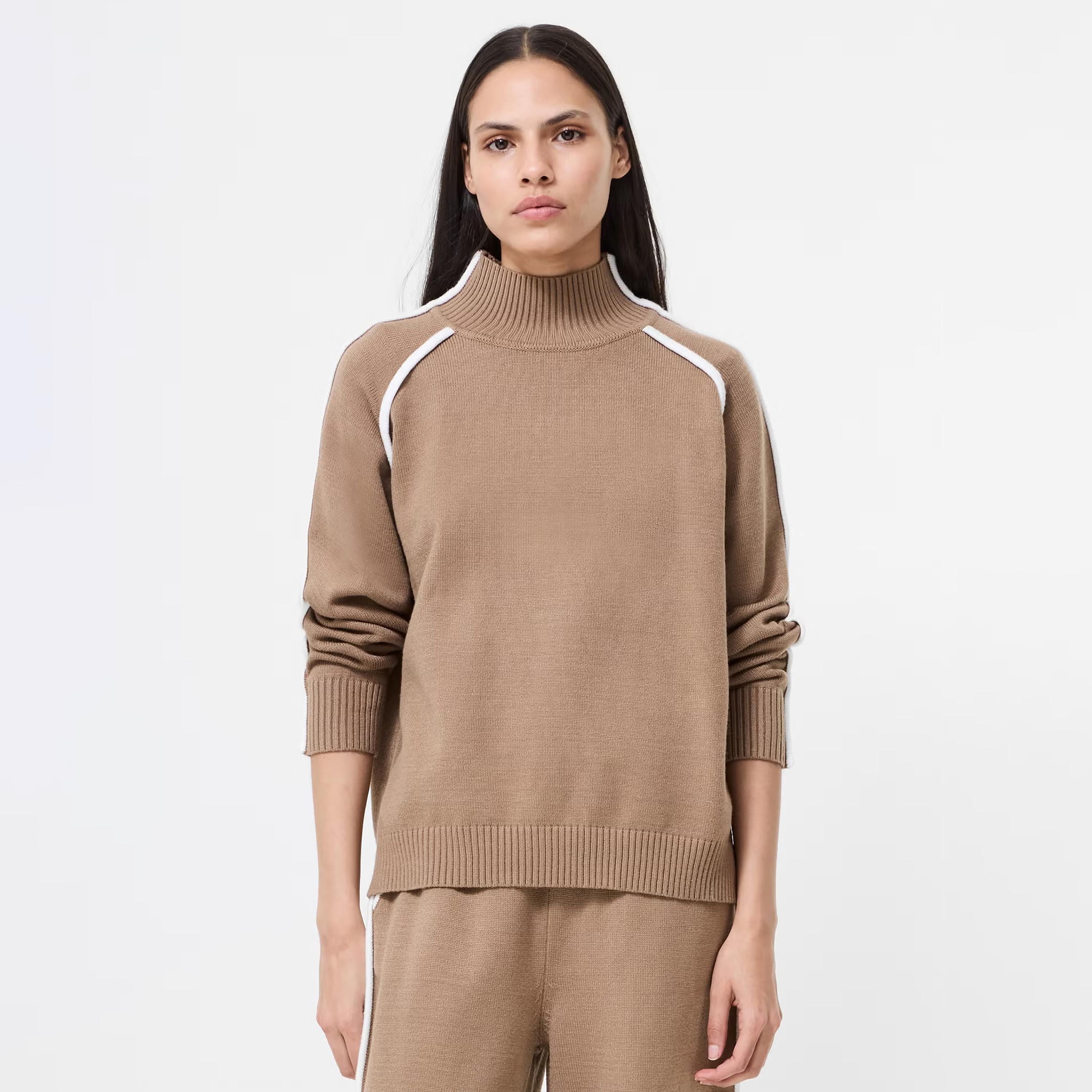 بلوفر حريمي بأكمام راجلان وفتحة رقبة عالية مع أطراف متباينة اللون من فرينش كونكشن-women-winterwear-cardigansandjumpers-jumpers-image-1