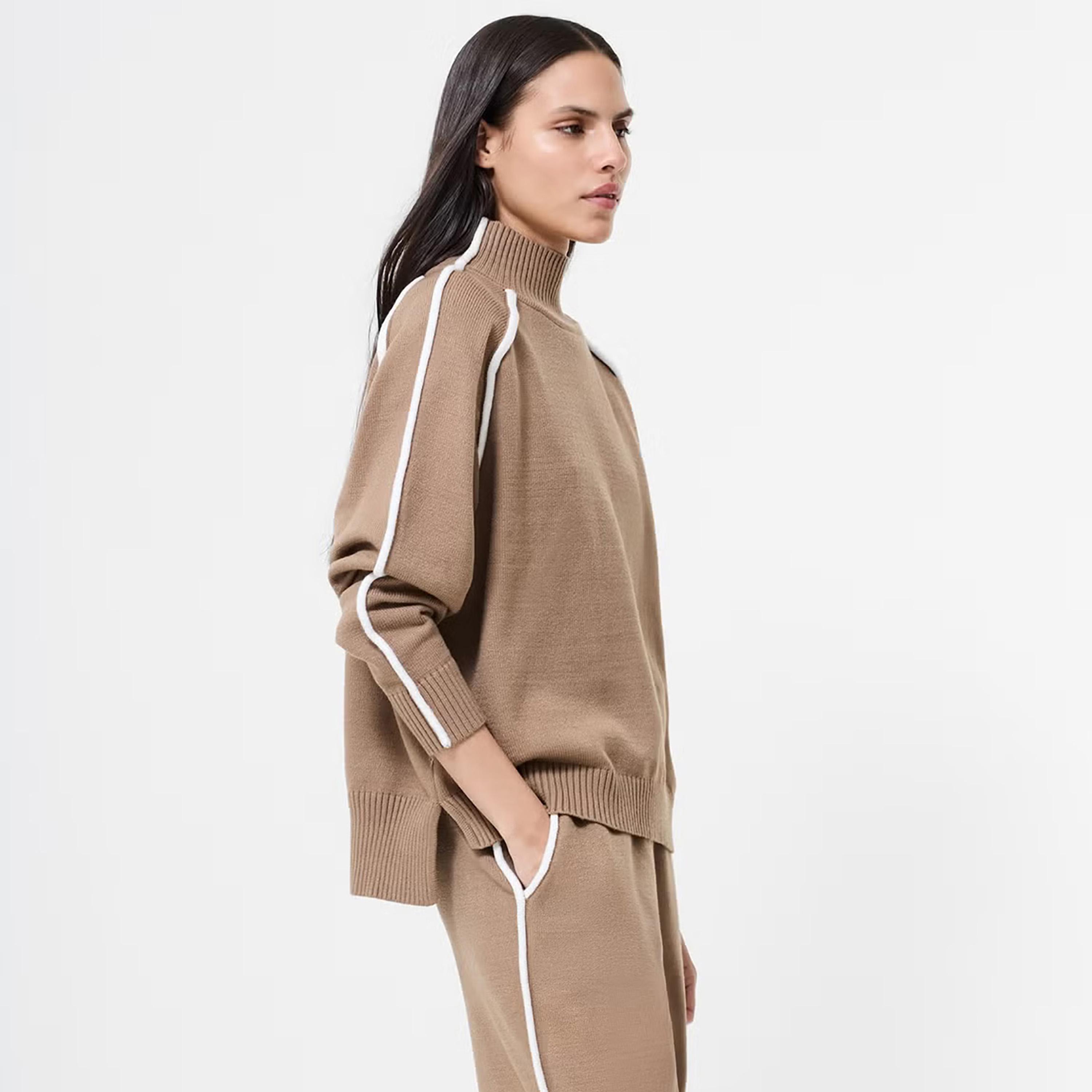 بلوفر حريمي بأكمام راجلان وفتحة رقبة عالية مع أطراف متباينة اللون من فرينش كونكشن-women-winterwear-cardigansandjumpers-jumpers-image-4