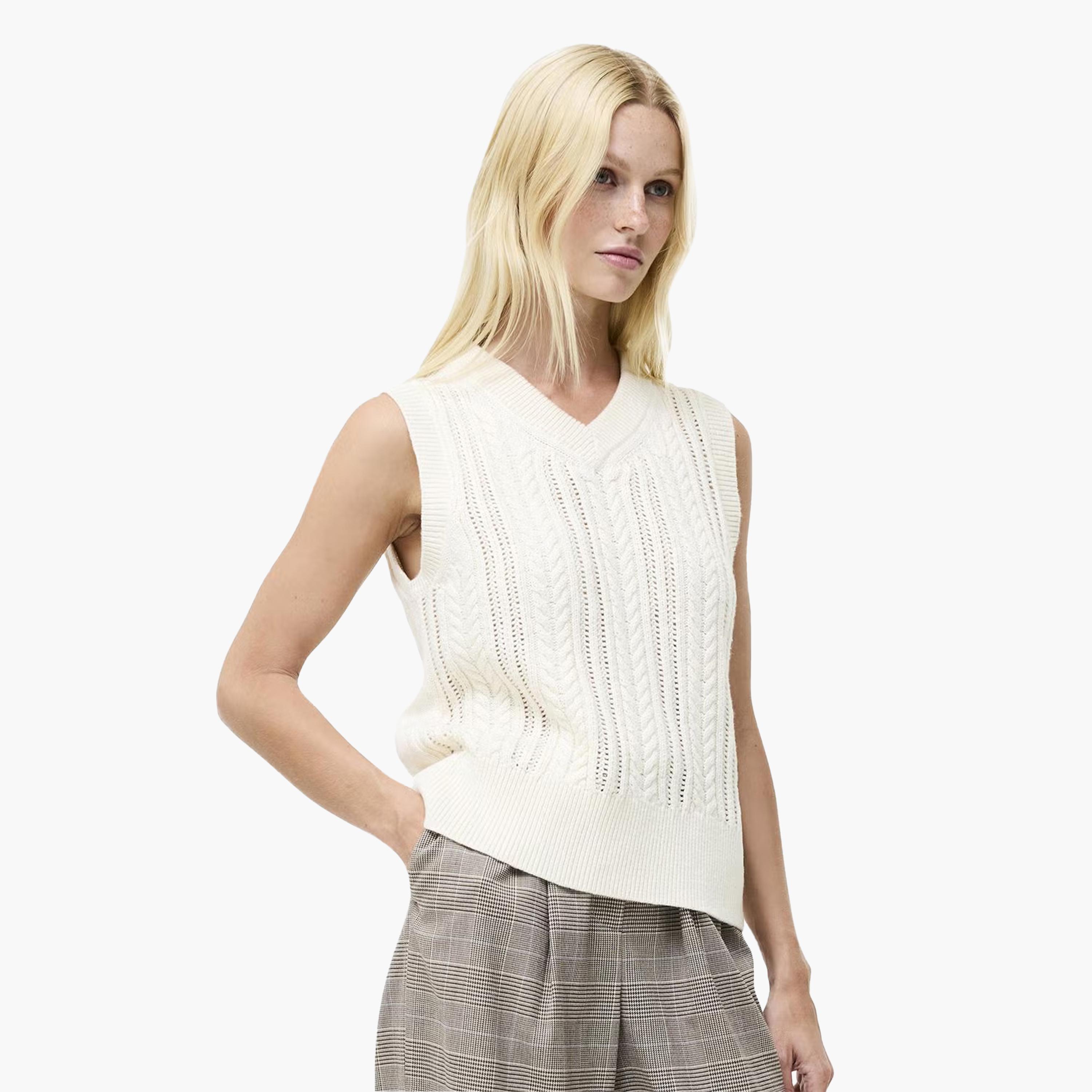 French Connection Cream Cable Knitted Women's Sweater Vest-women-winterwear-cardigansandjumpers-jumpers-image-1