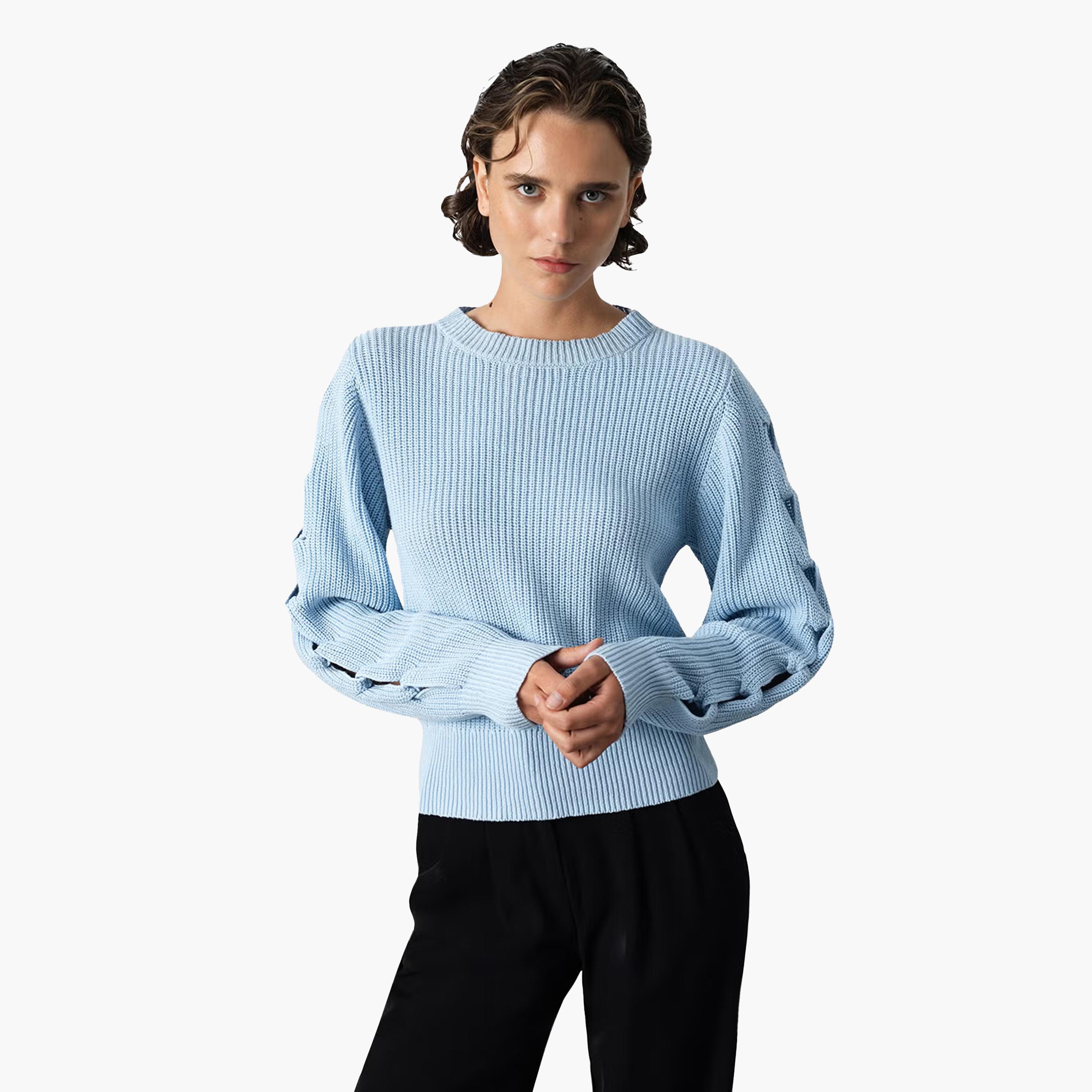 French Connection Blue Ribbed Women's Sweater-women-winterwear-cardigansandjumpers-jumpers-image-1