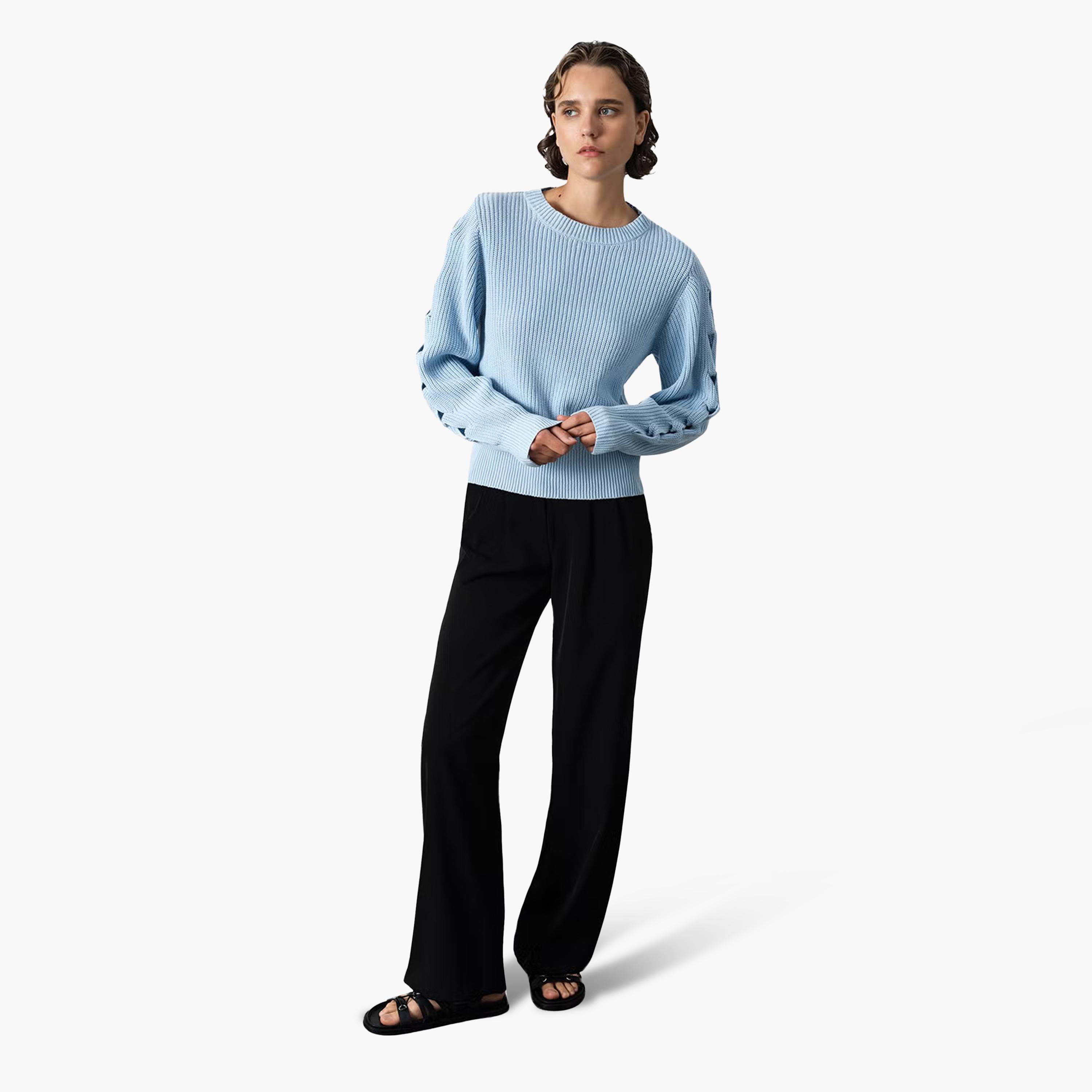 French Connection Blue Ribbed Women's Sweater-women-winterwear-cardigansandjumpers-jumpers-image-2