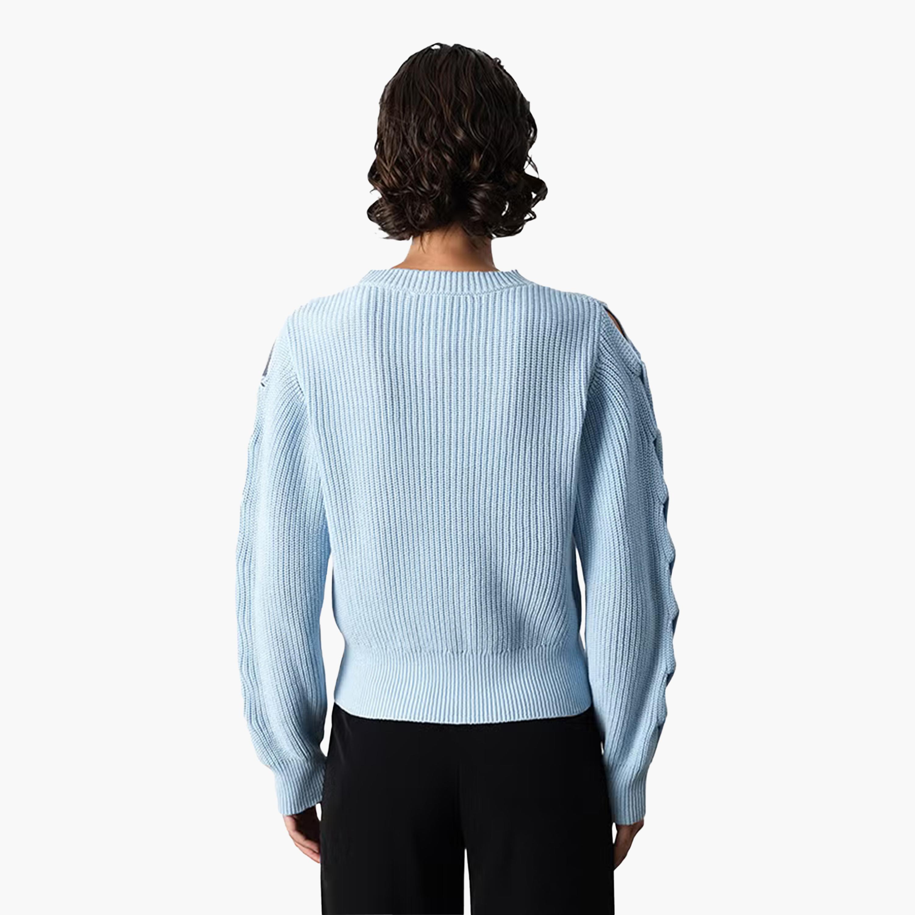 French Connection Blue Ribbed Women's Sweater-women-winterwear-cardigansandjumpers-jumpers-image-3