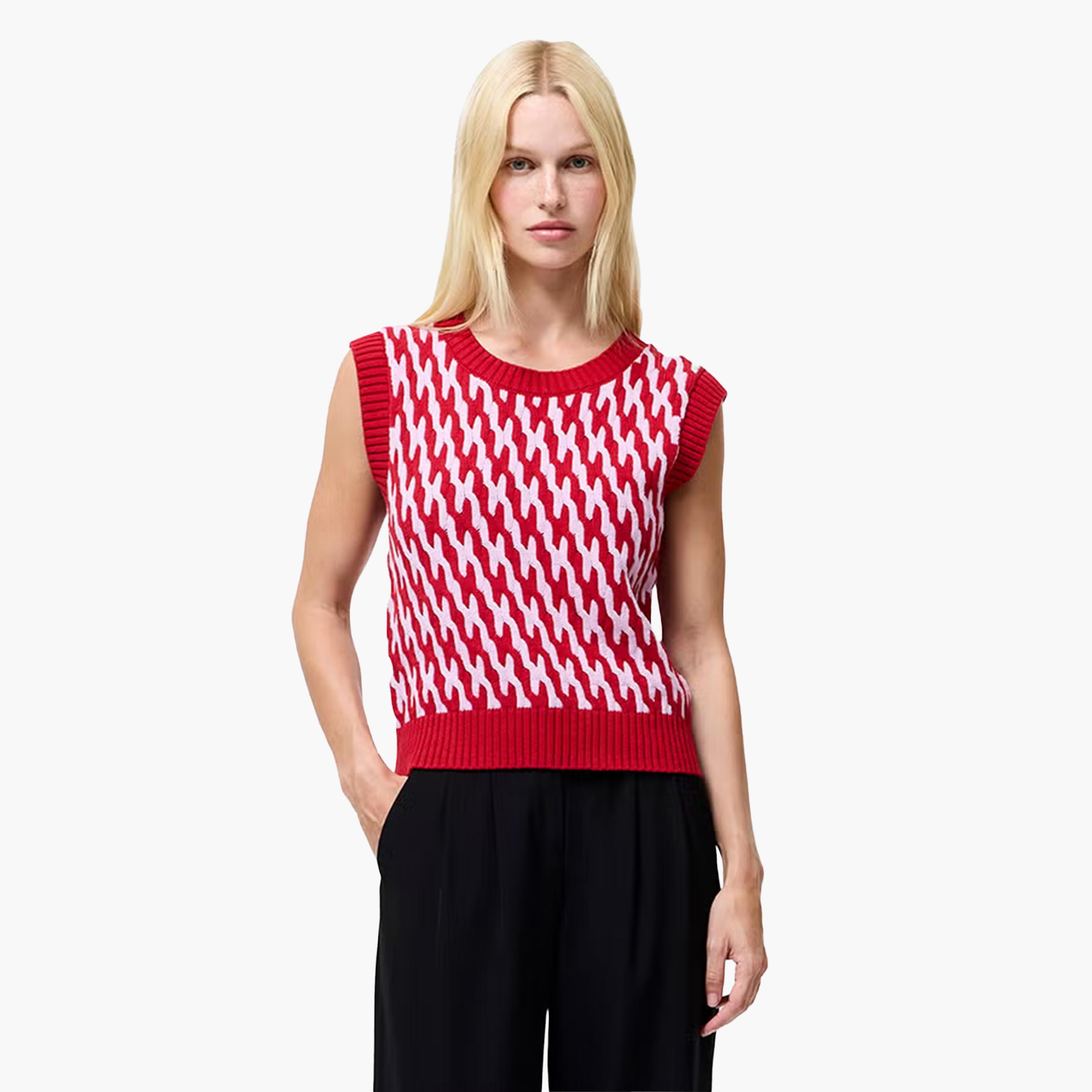 French Connection Red Geometric Print Women's Sweater Vest-women-winterwear-cardigansandjumpers-jumpers-image-1