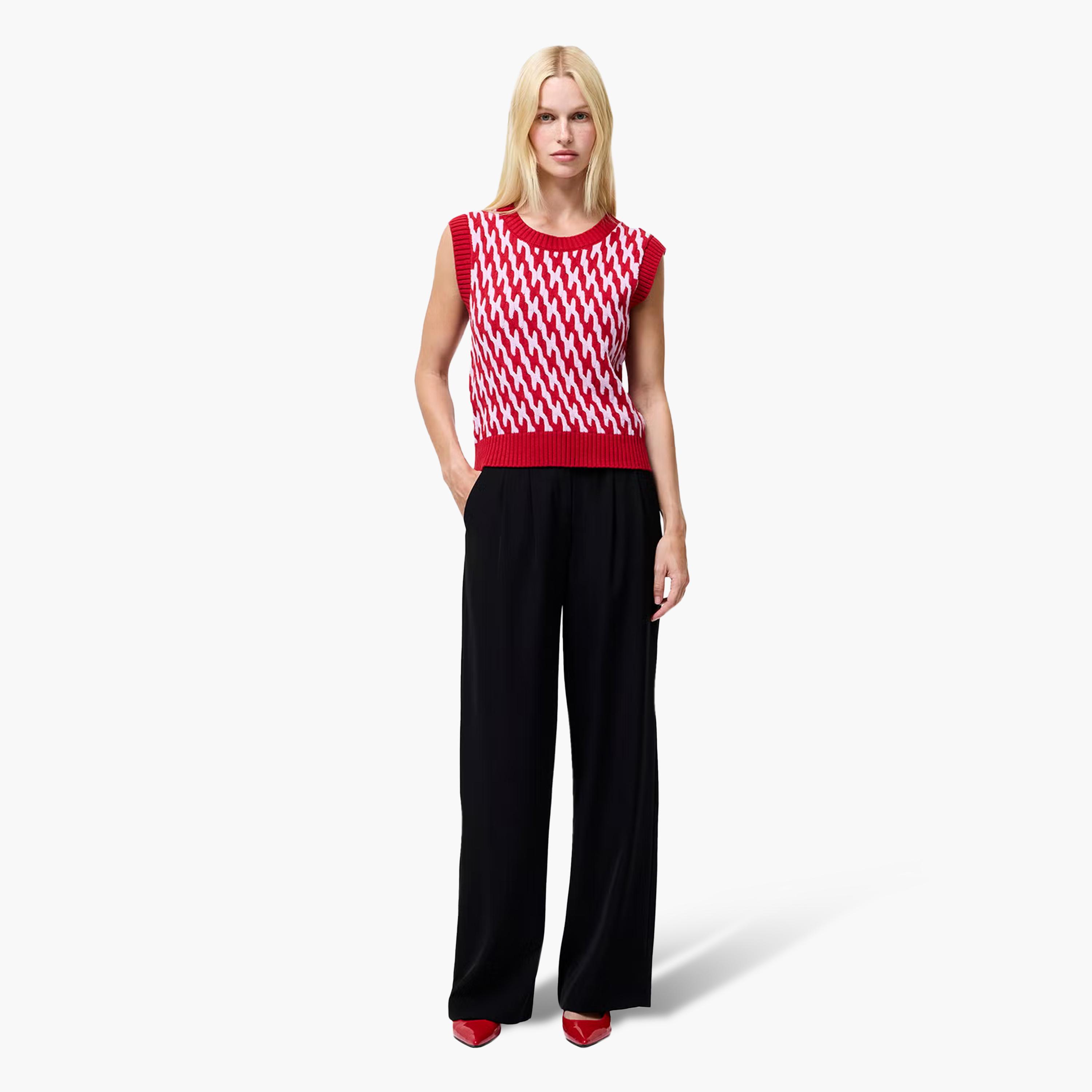 French Connection Red Geometric Print Women's Sweater Vest-women-winterwear-cardigansandjumpers-jumpers-image-2