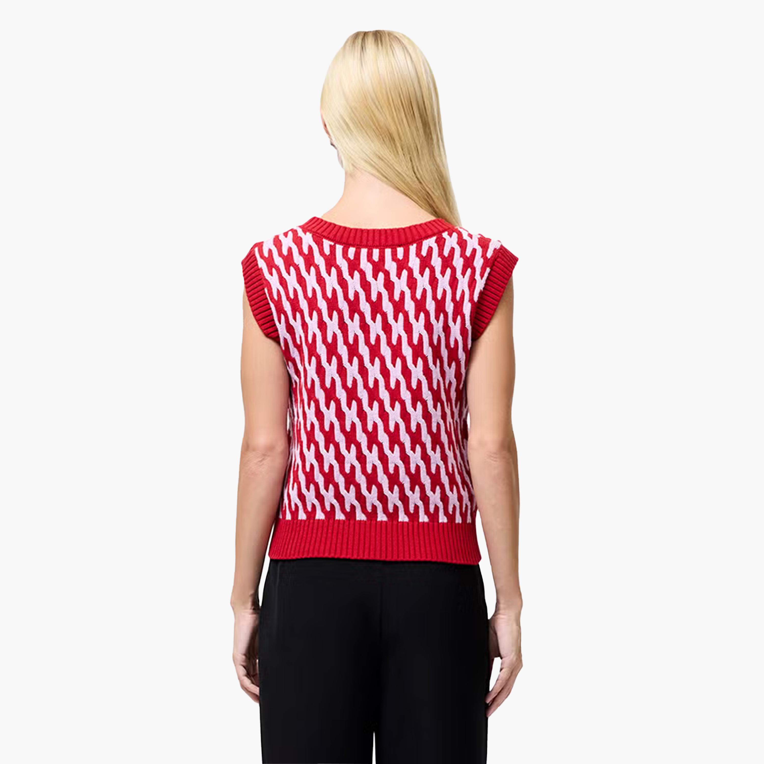 French Connection Red Geometric Print Women's Sweater Vest-women-winterwear-cardigansandjumpers-jumpers-image-3