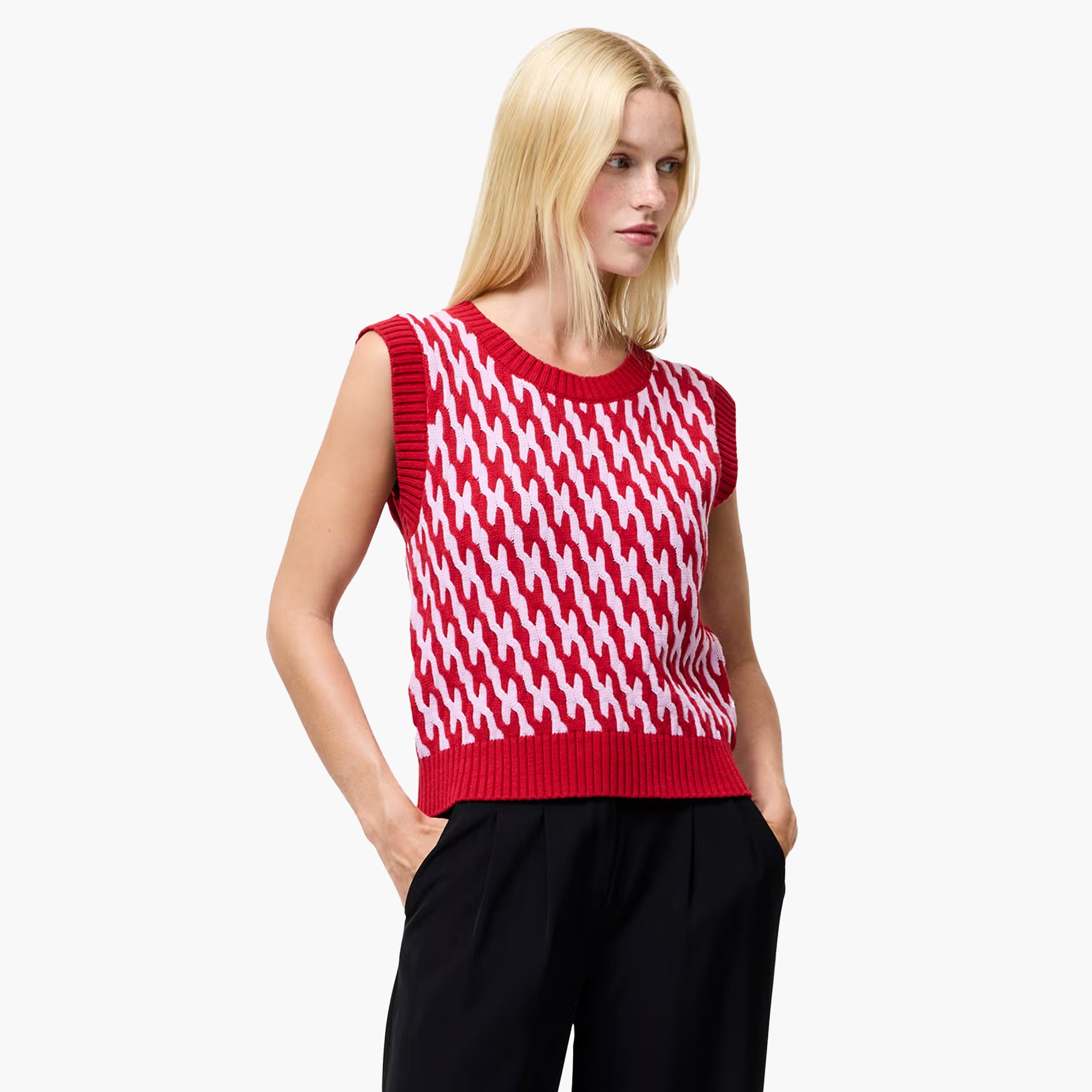 French Connection Red Geometric Print Women's Sweater Vest-women-winterwear-cardigansandjumpers-jumpers-image-4