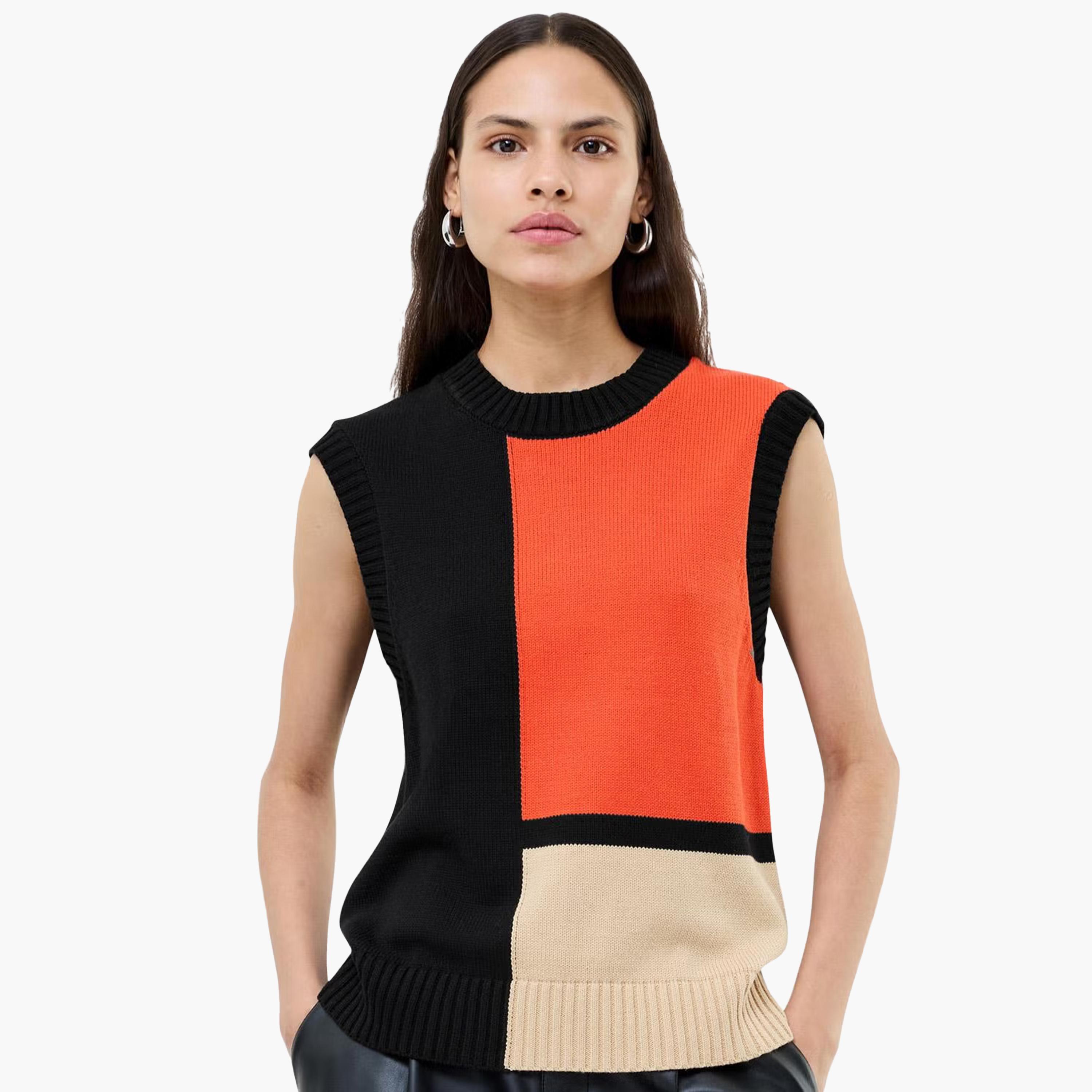French Connection Black Color-Blocked Women's Sweater Vest-women-winterwear-cardigansandjumpers-jumpers-image-1