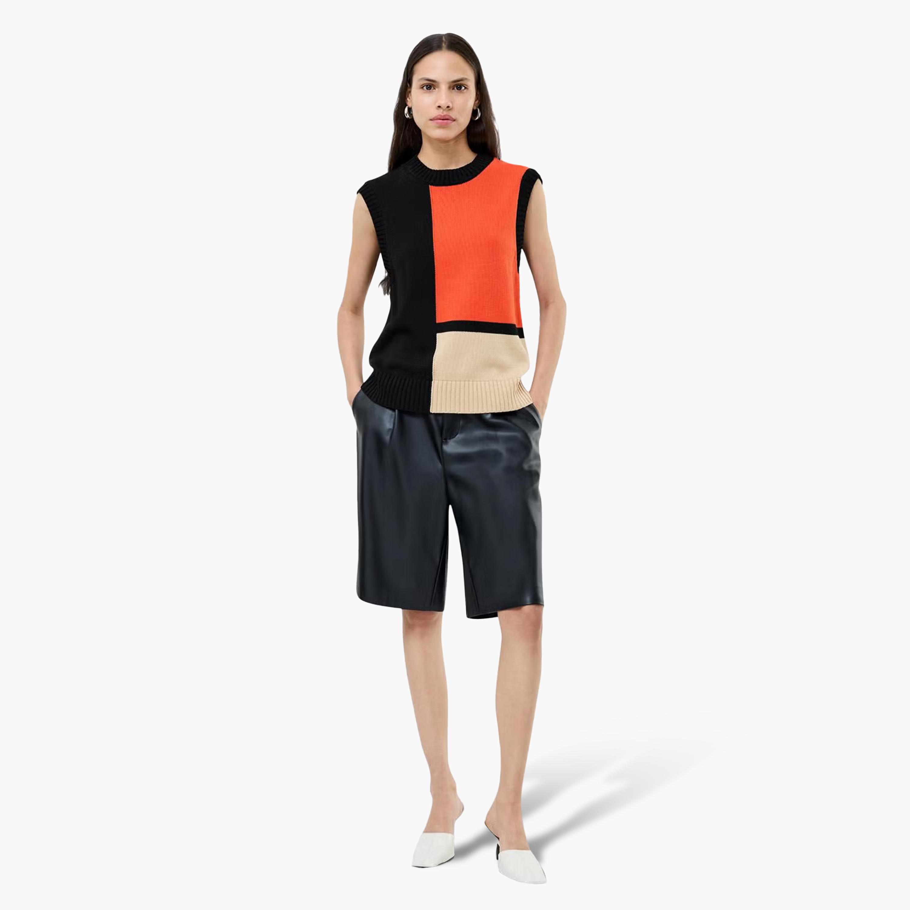 French Connection Black Color-Blocked Women's Sweater Vest-women-winterwear-cardigansandjumpers-jumpers-image-2