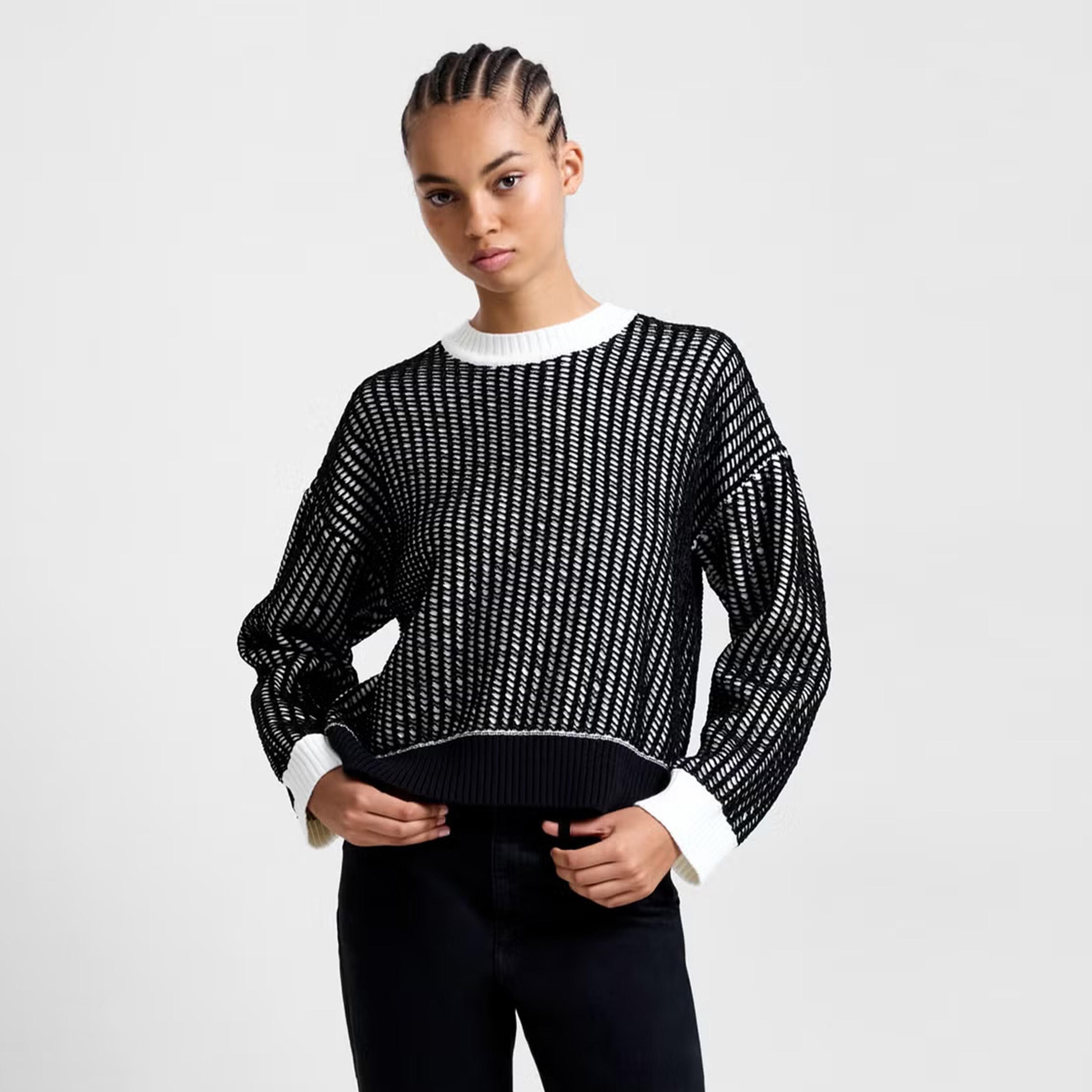 French Connection Black Knitted Dropped Sleeves Women's Sweater-women-winterwear-cardigansandjumpers-jumpers-image-1