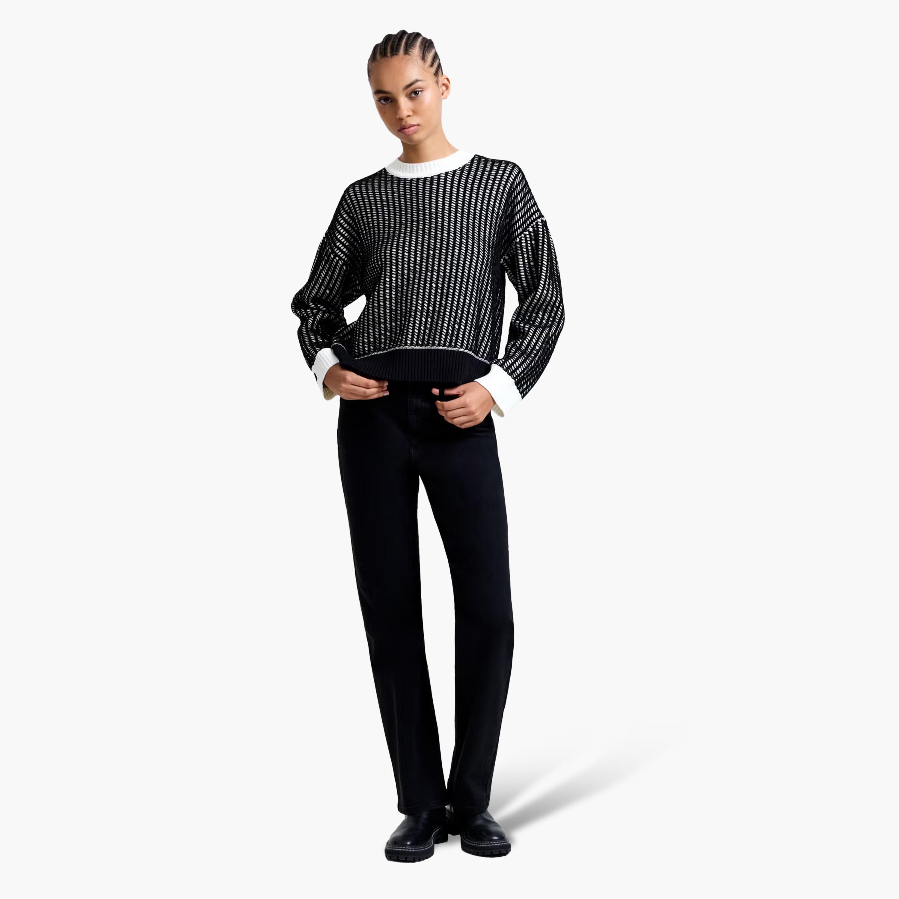 French Connection Black Knitted Dropped Sleeves Women's Sweater-women-winterwear-cardigansandjumpers-jumpers-image-2