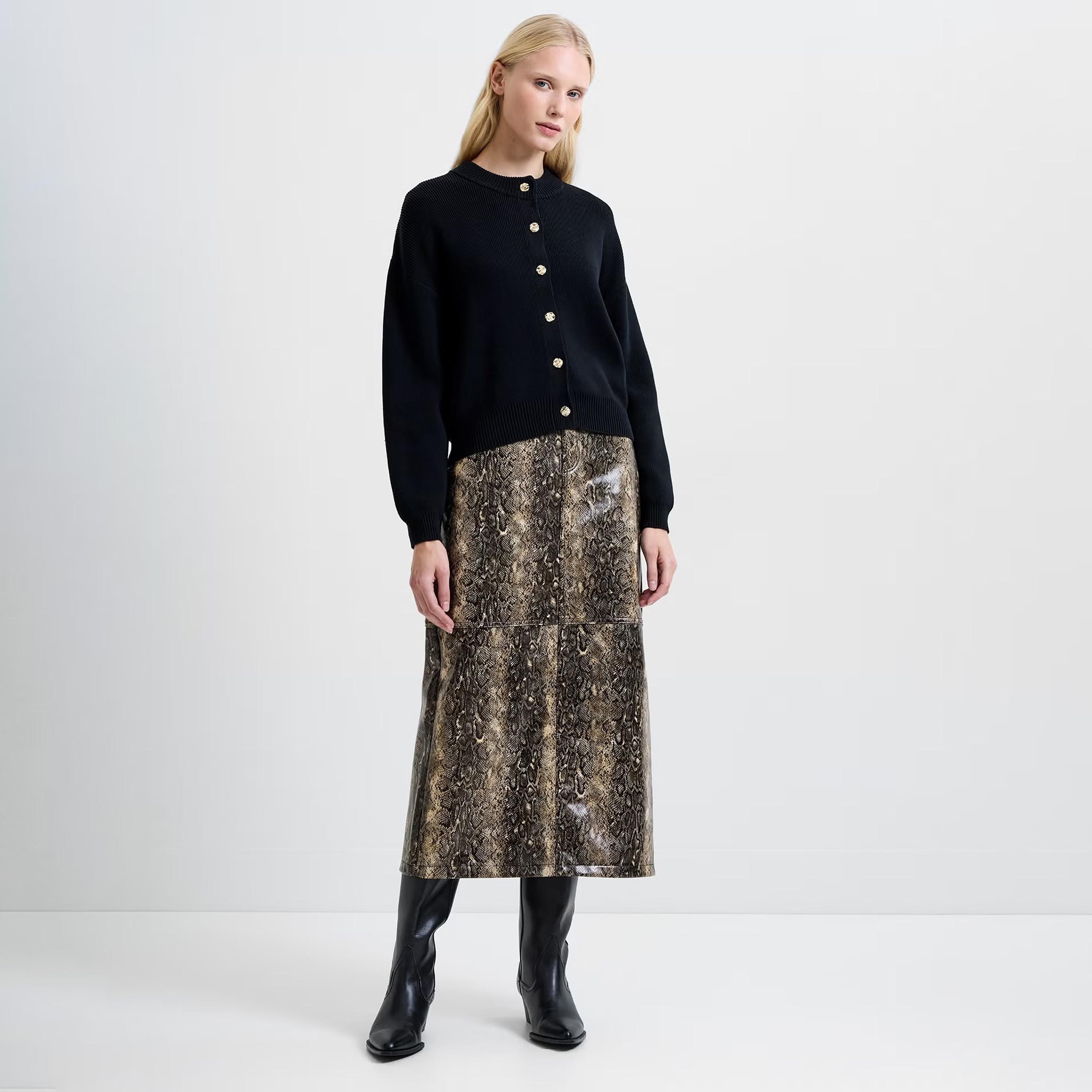 كارديجان حريمي قطن بنسيج مضلع وأكتاف ساقطة من فرينش كونكشن-women-winterwear-cardigansandjumpers-cardigans-image-1