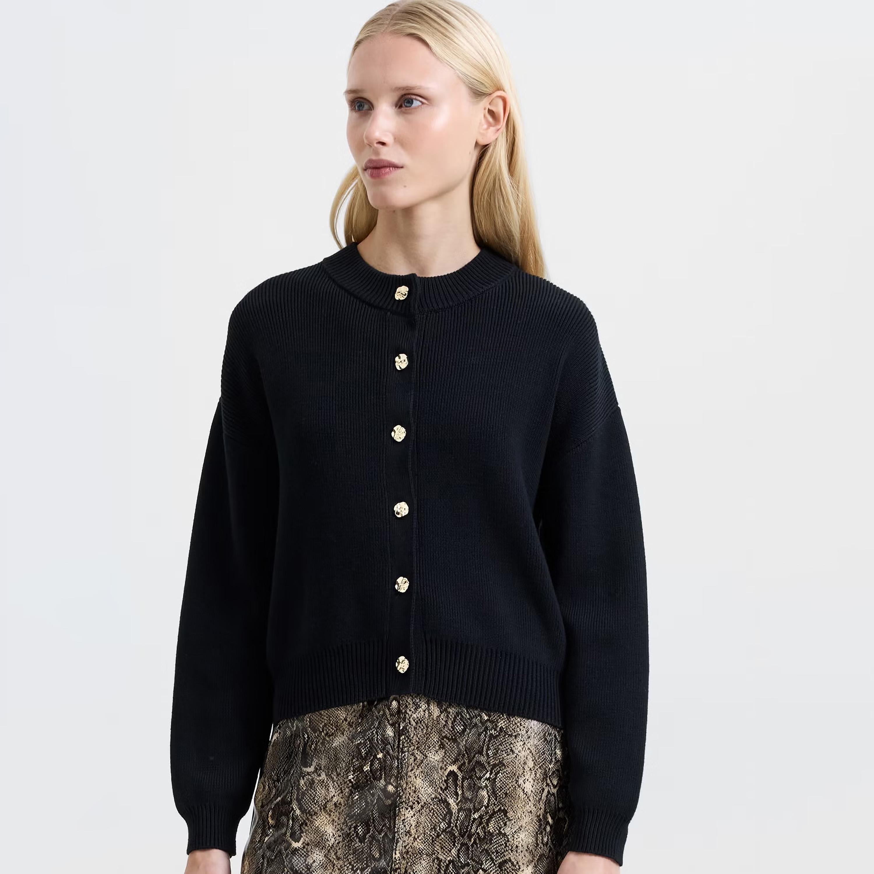 كارديجان حريمي قطن بنسيج مضلع وأكتاف ساقطة من فرينش كونكشن-women-winterwear-cardigansandjumpers-cardigans-image-3