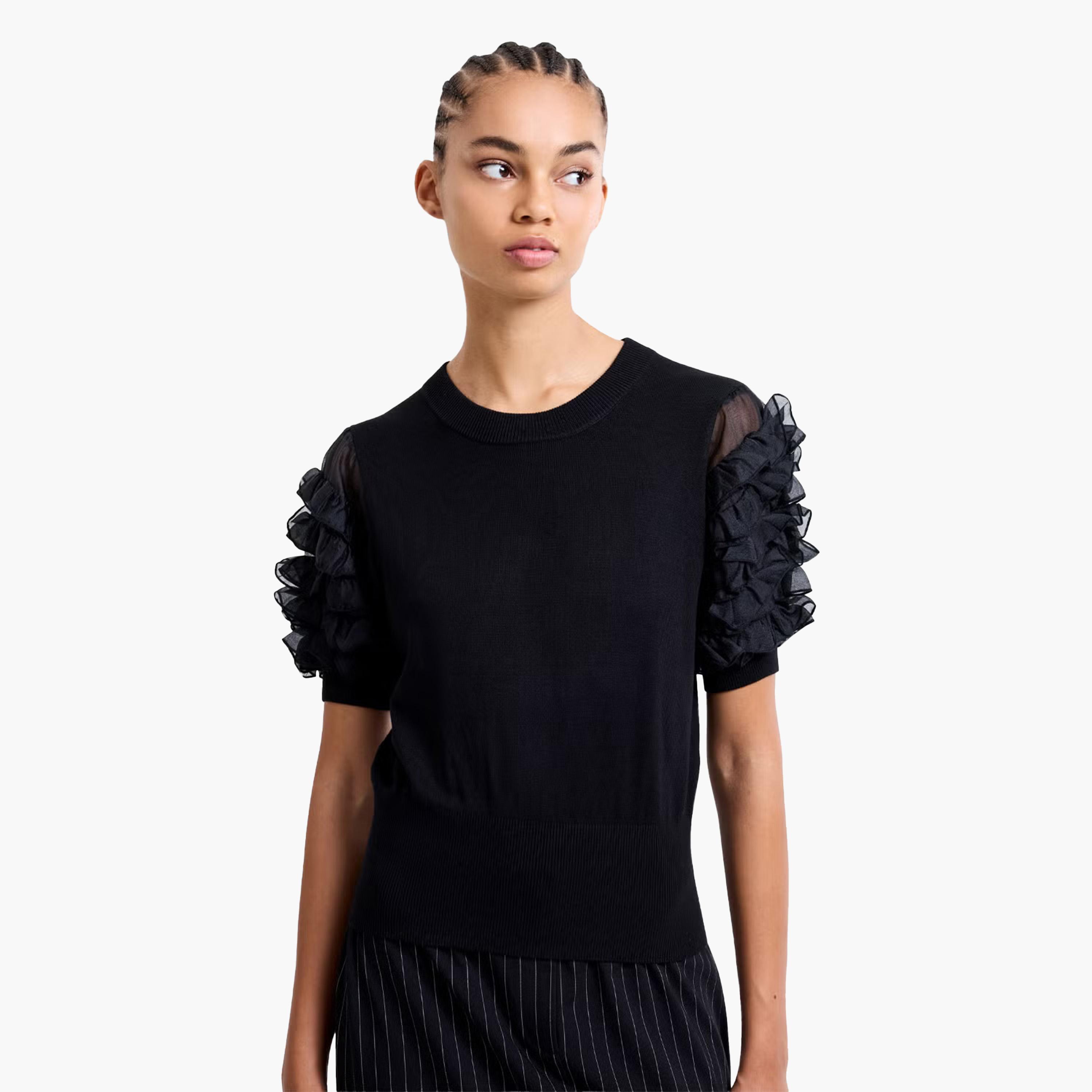 French Connection Black Ruffled Sleeves Women's Top-women-clothing-shirtsandblouses-blouses-image-1