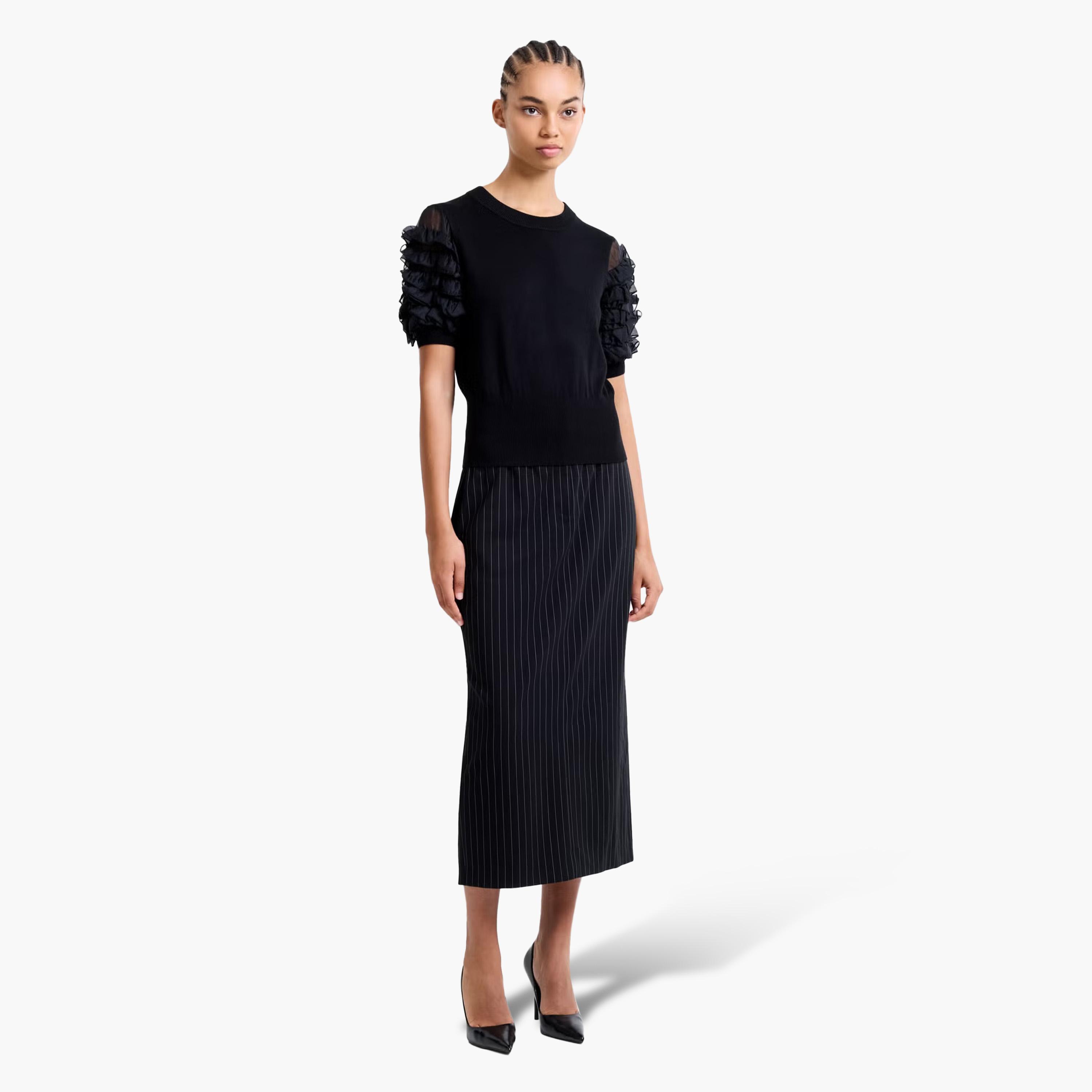 French Connection Black Ruffled Sleeves Women's Top-women-clothing-shirtsandblouses-blouses-image-2