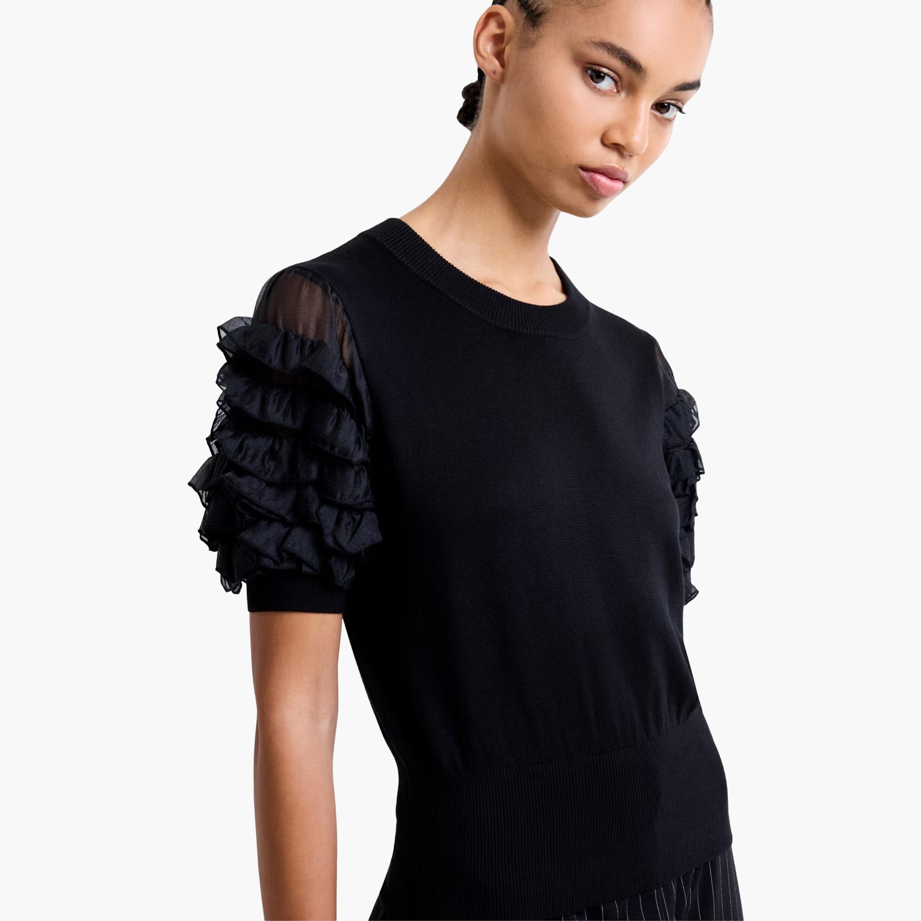 French Connection Black Ruffled Sleeves Women's Top-women-clothing-shirtsandblouses-blouses-image-4