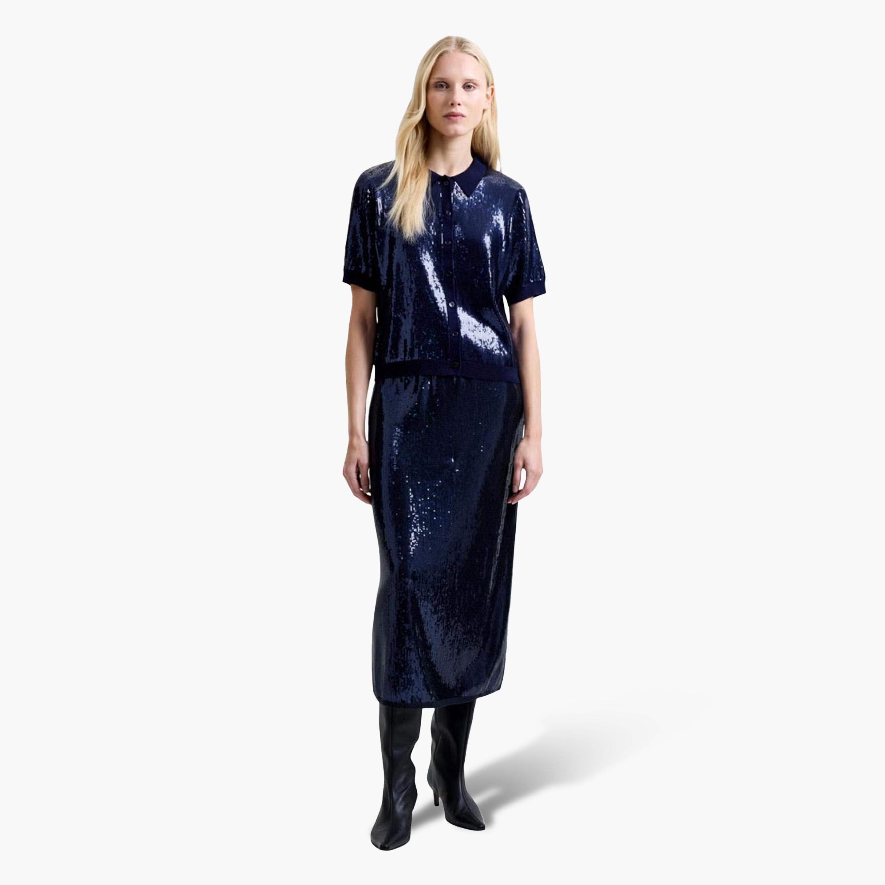 French Connection Blue Sequined Collared Women's Evening Top-women-clothing-shirtsandblouses-blouses-image-2
