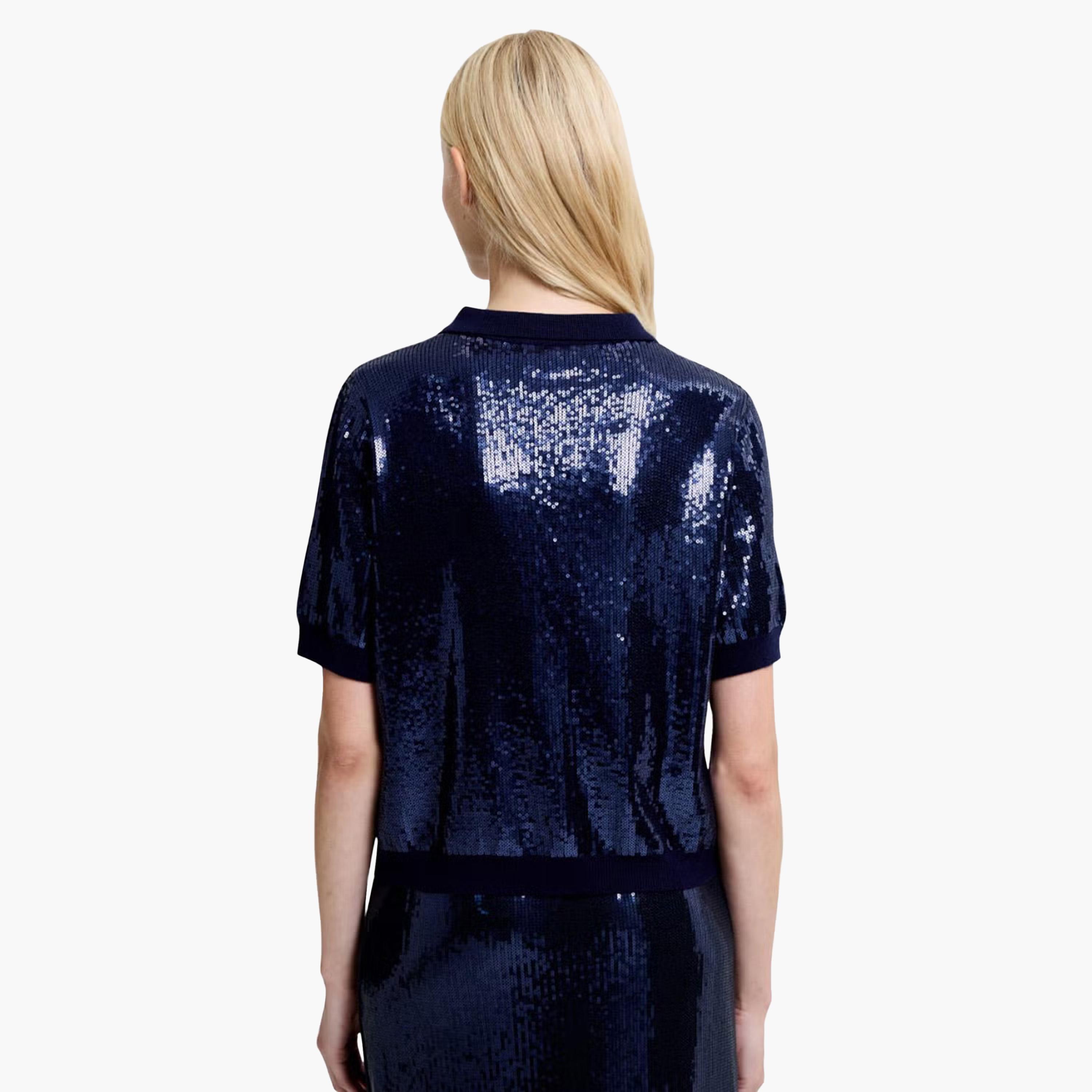 French Connection Blue Sequined Collared Women's Evening Top-women-clothing-shirtsandblouses-blouses-image-3