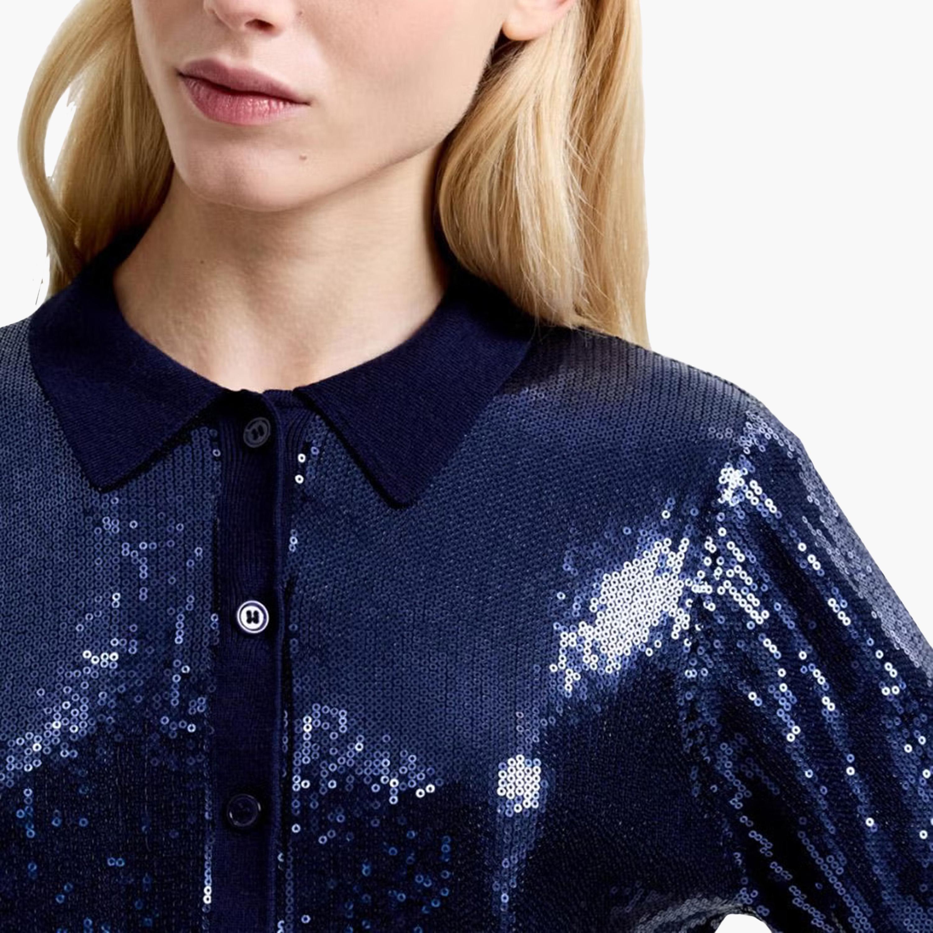French Connection Blue Sequined Collared Women's Evening Top-women-clothing-shirtsandblouses-blouses-image-4