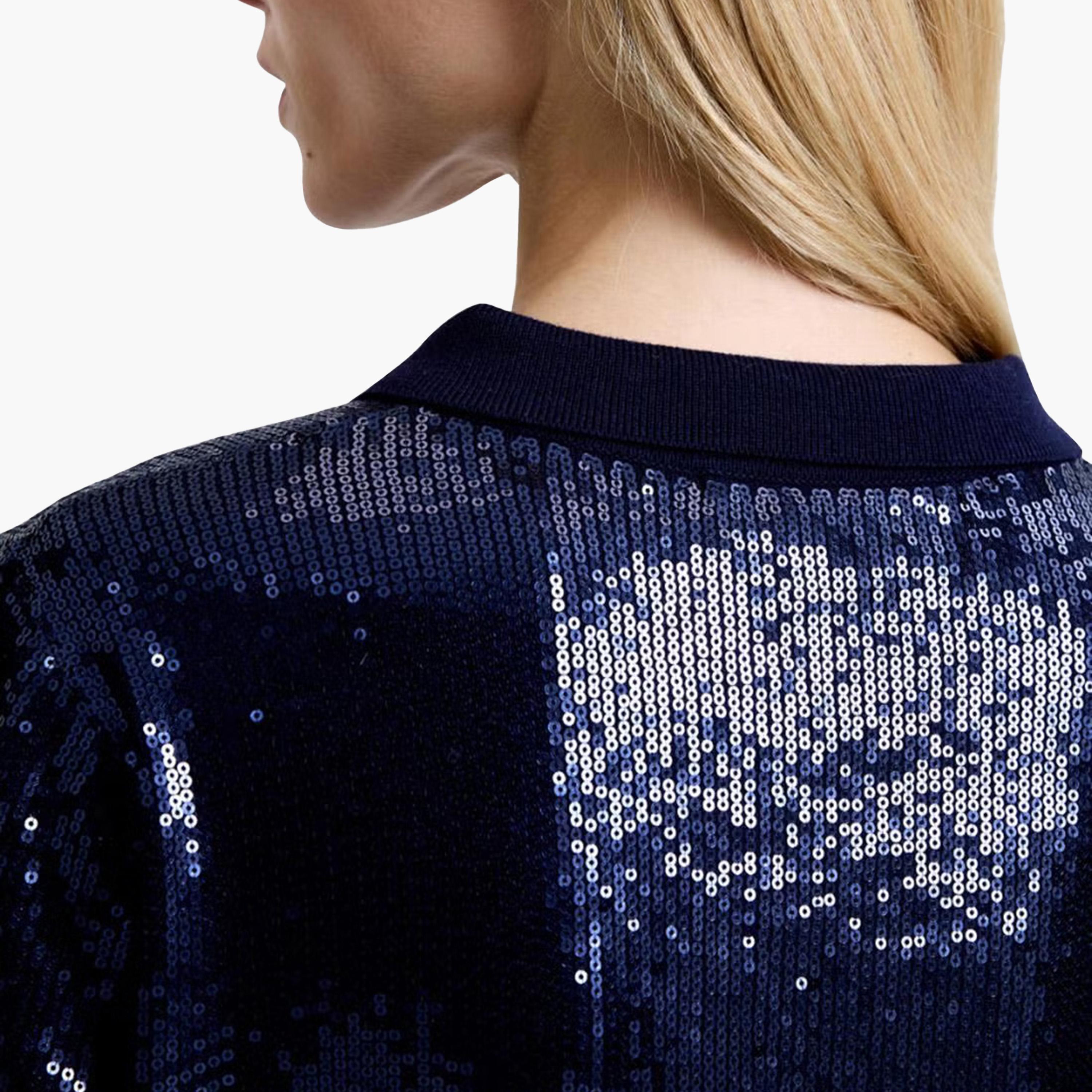 French Connection Blue Sequined Collared Women's Evening Top-women-clothing-shirtsandblouses-blouses-image-5