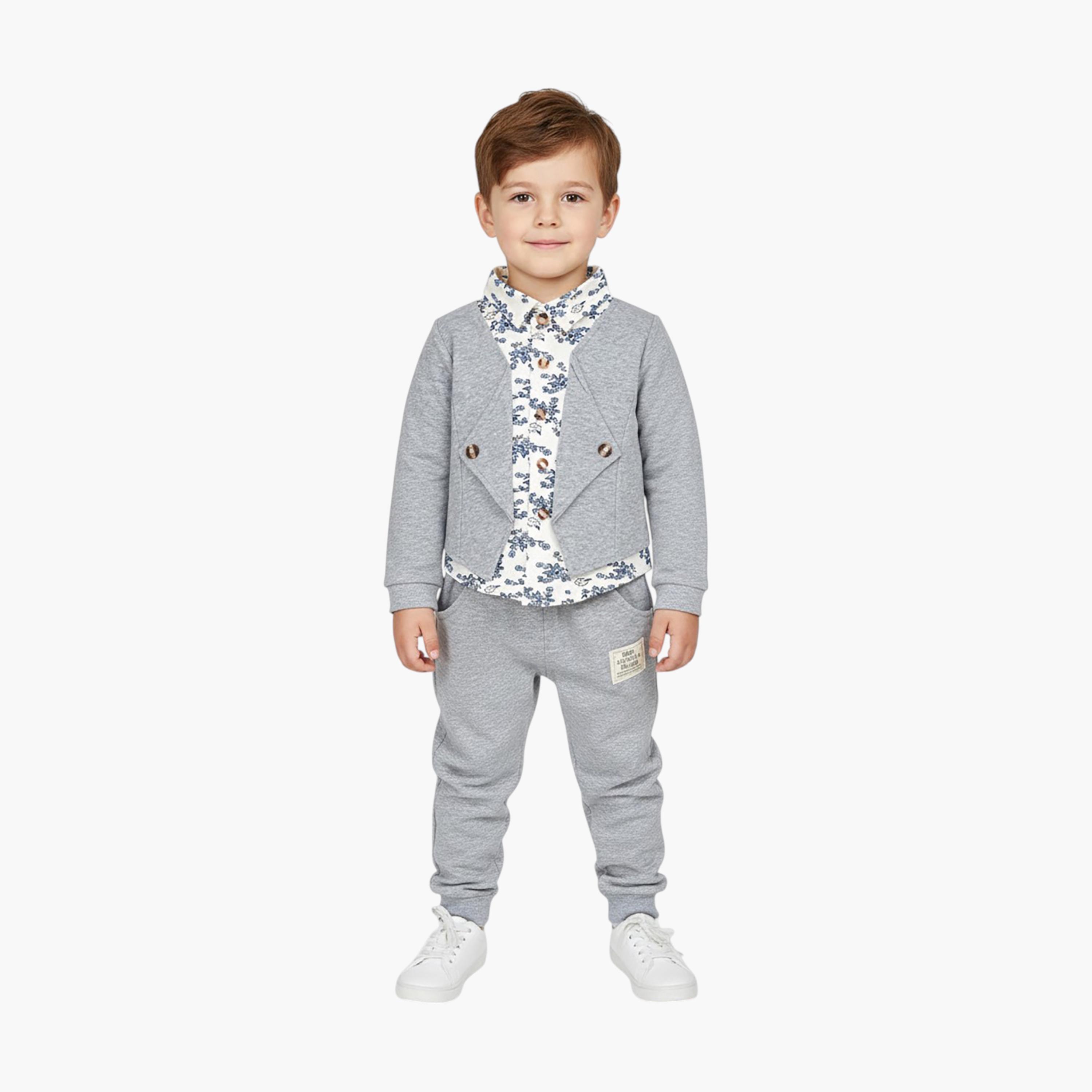 طقم قميص وسترة وبنطال بنقشة أزهار من قطعتين من بيبيكلو-boys-clothing-setsandcoords-image-1