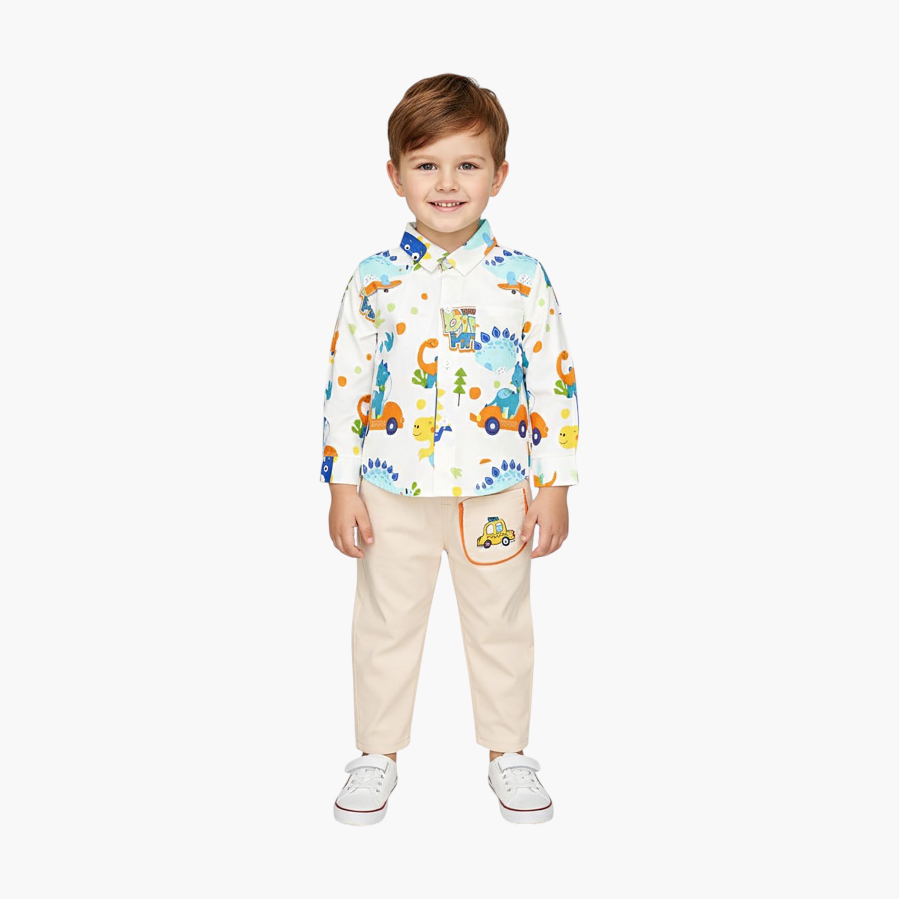 Babyqlo 2-Piece Dinosaur Printed Shirt and Pants Set-boys-clothing-setsandcoords-image-1