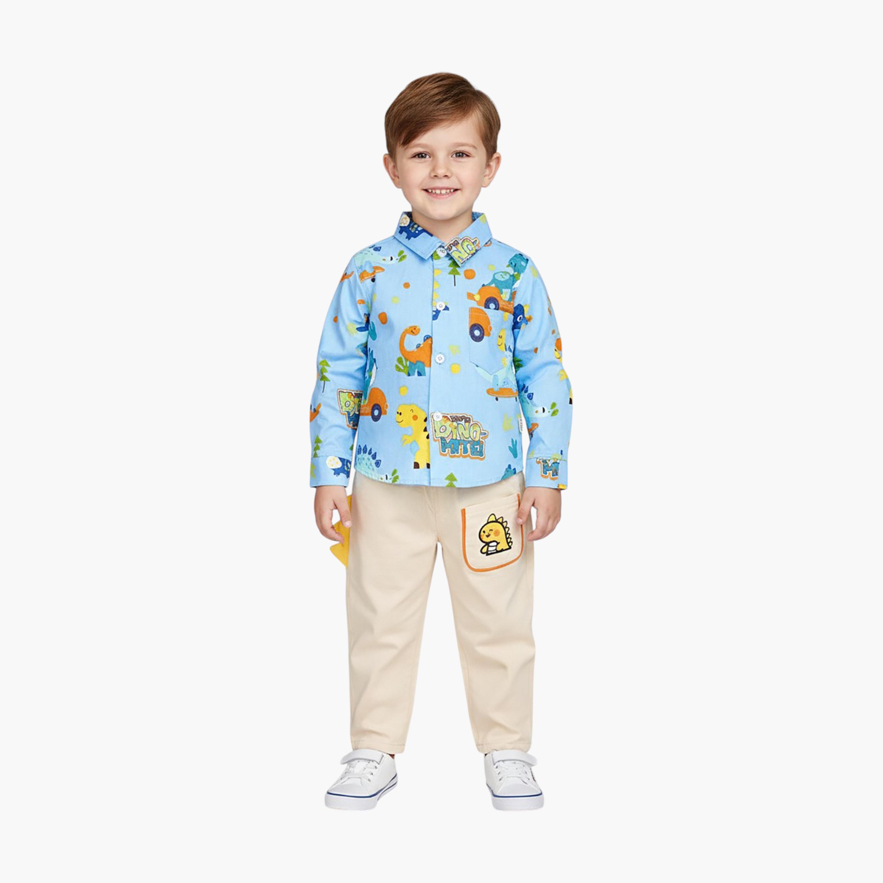 Babyqlo 2-Piece Dinosaur Printed Shirt and Pants Set-boys-clothing-setsandcoords-image-1