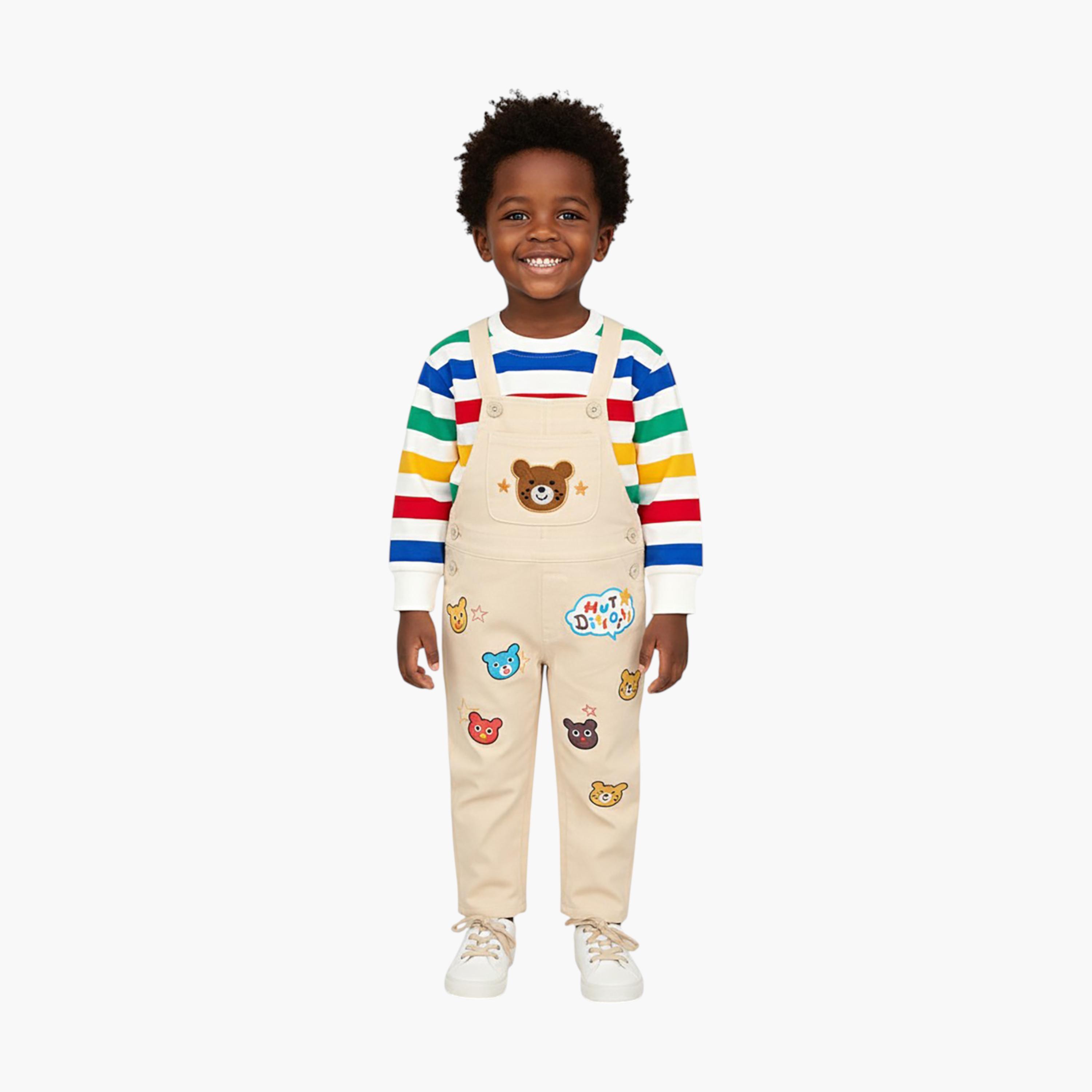 Babyqlo 2-Piece Printed Stripes Sweatshirt and Dungarees Set-boys-clothing-setsandcoords-image-1