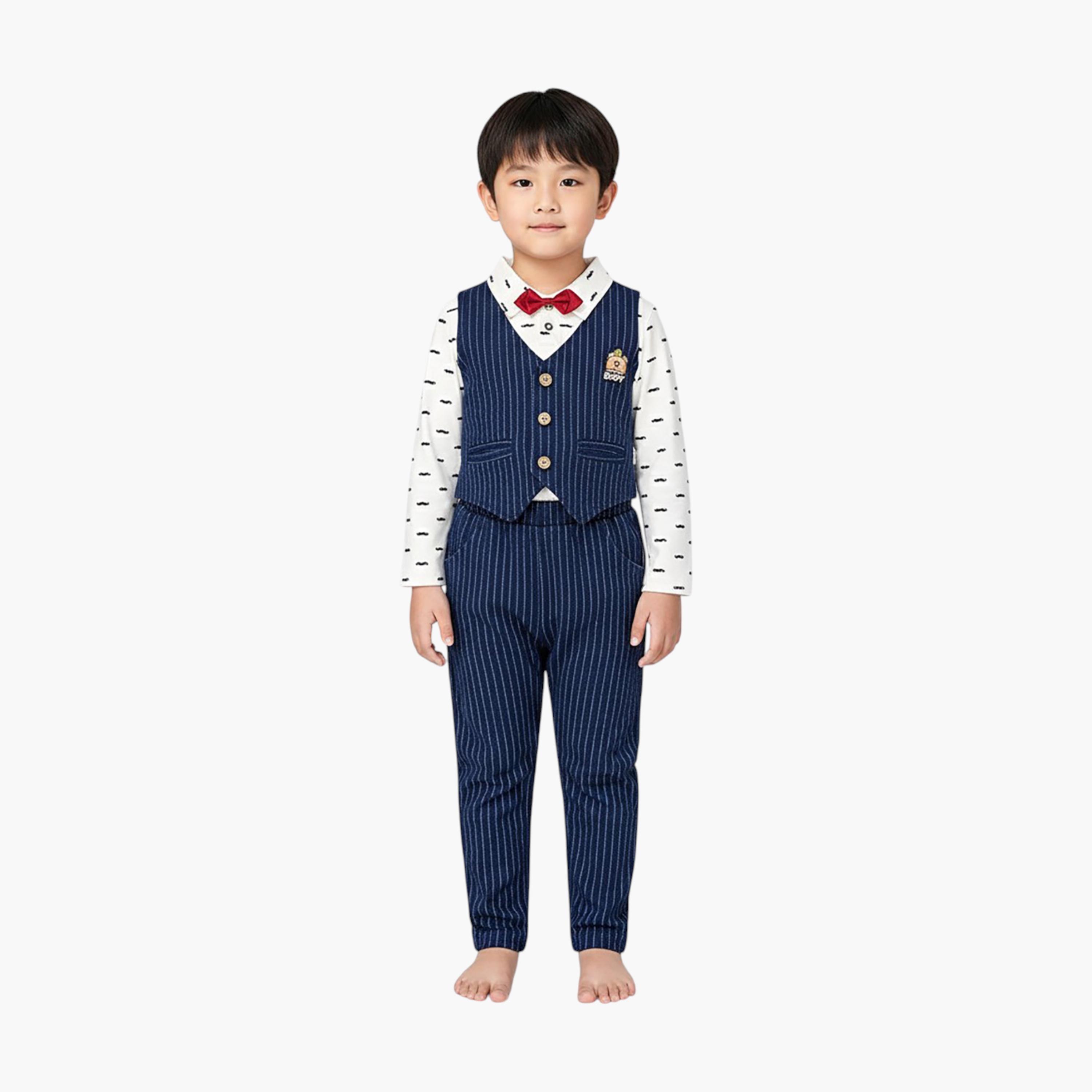 Babyqlo 3-Piece Striped Waistcoat, Mustache Printed Polo and Pants Set-boys-clothing-setsandcoords-image-1