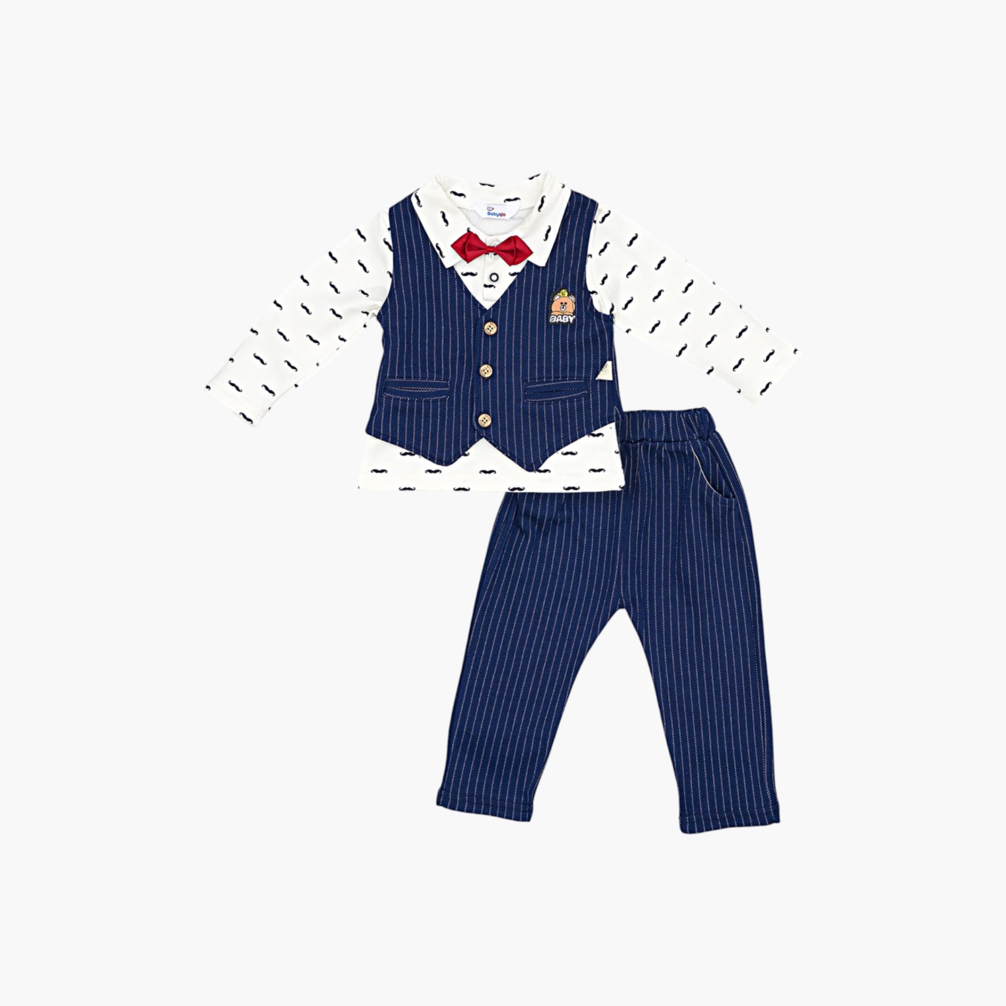 Babyqlo 3-Piece Striped Waistcoat, Mustache Printed Polo and Pants Set-boys-clothing-setsandcoords-image-3