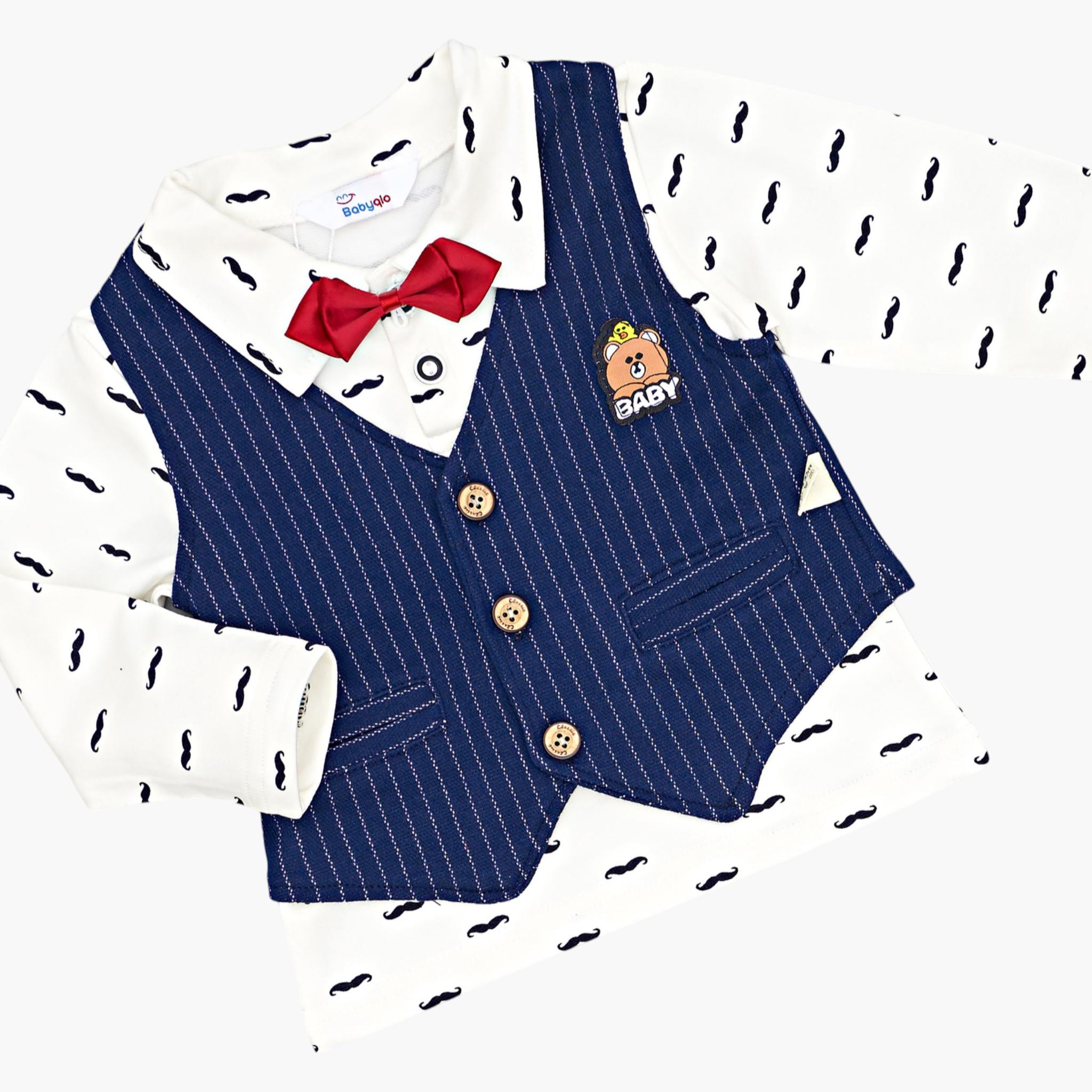 Babyqlo 3-Piece Striped Waistcoat, Mustache Printed Polo and Pants Set-boys-clothing-setsandcoords-image-4