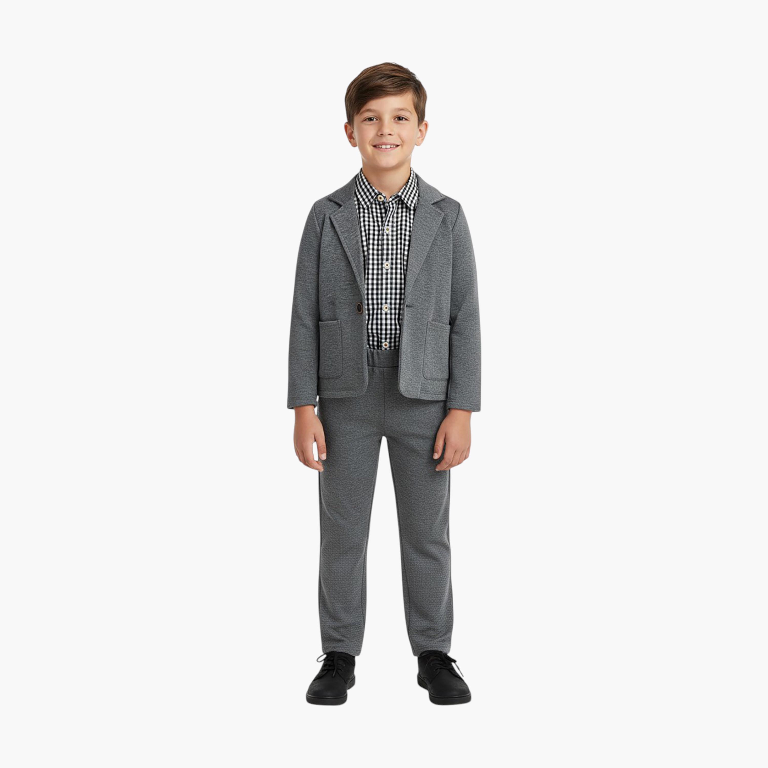 Babyqlo 3-Piece Check Shirt with Blazer and Pants Set-boys-clothing-setsandcoords-image-1