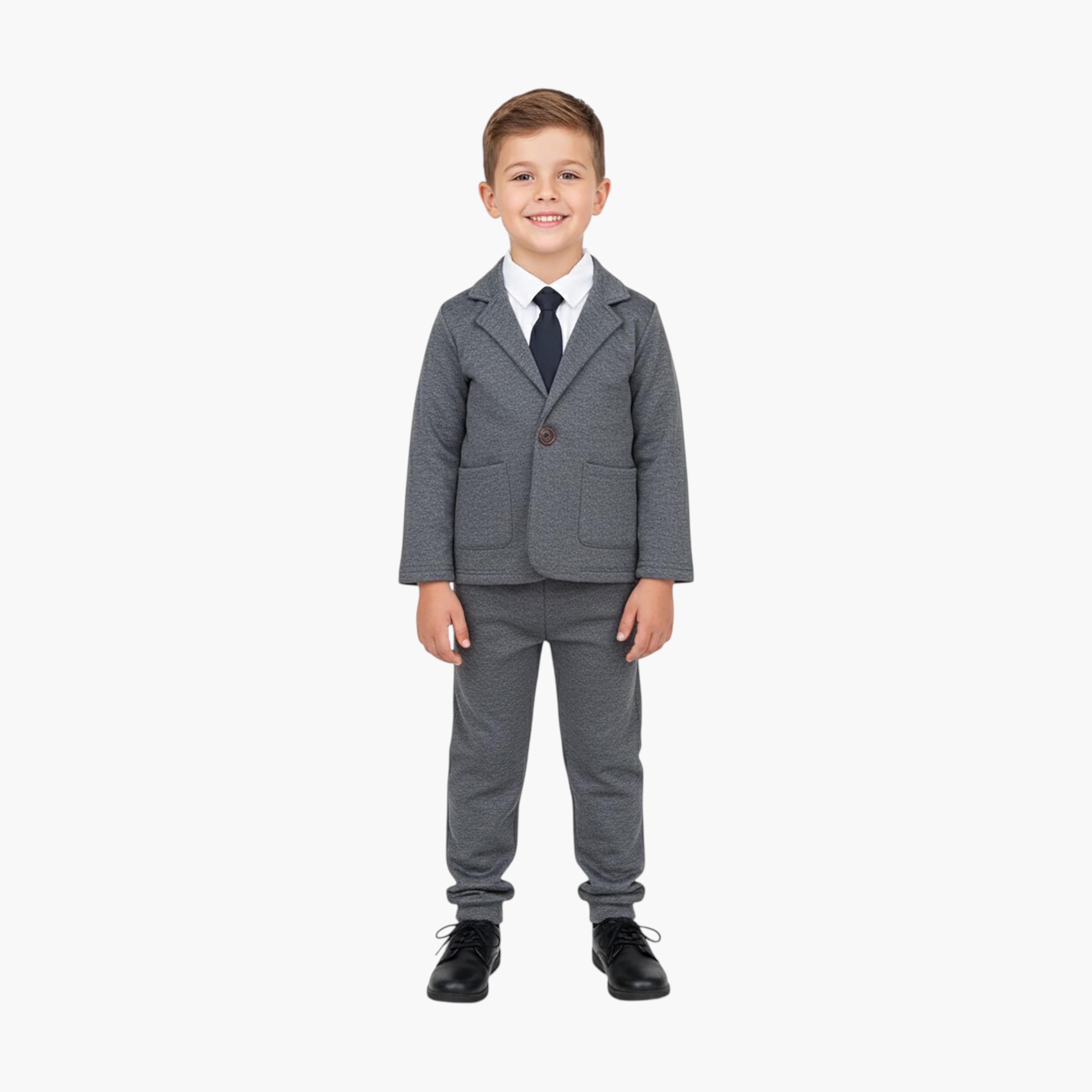طقم من 4 قطع: قميص سادة مع بليزر وبنطال من بيبيكلو-boys-clothing-setsandcoords-image-1