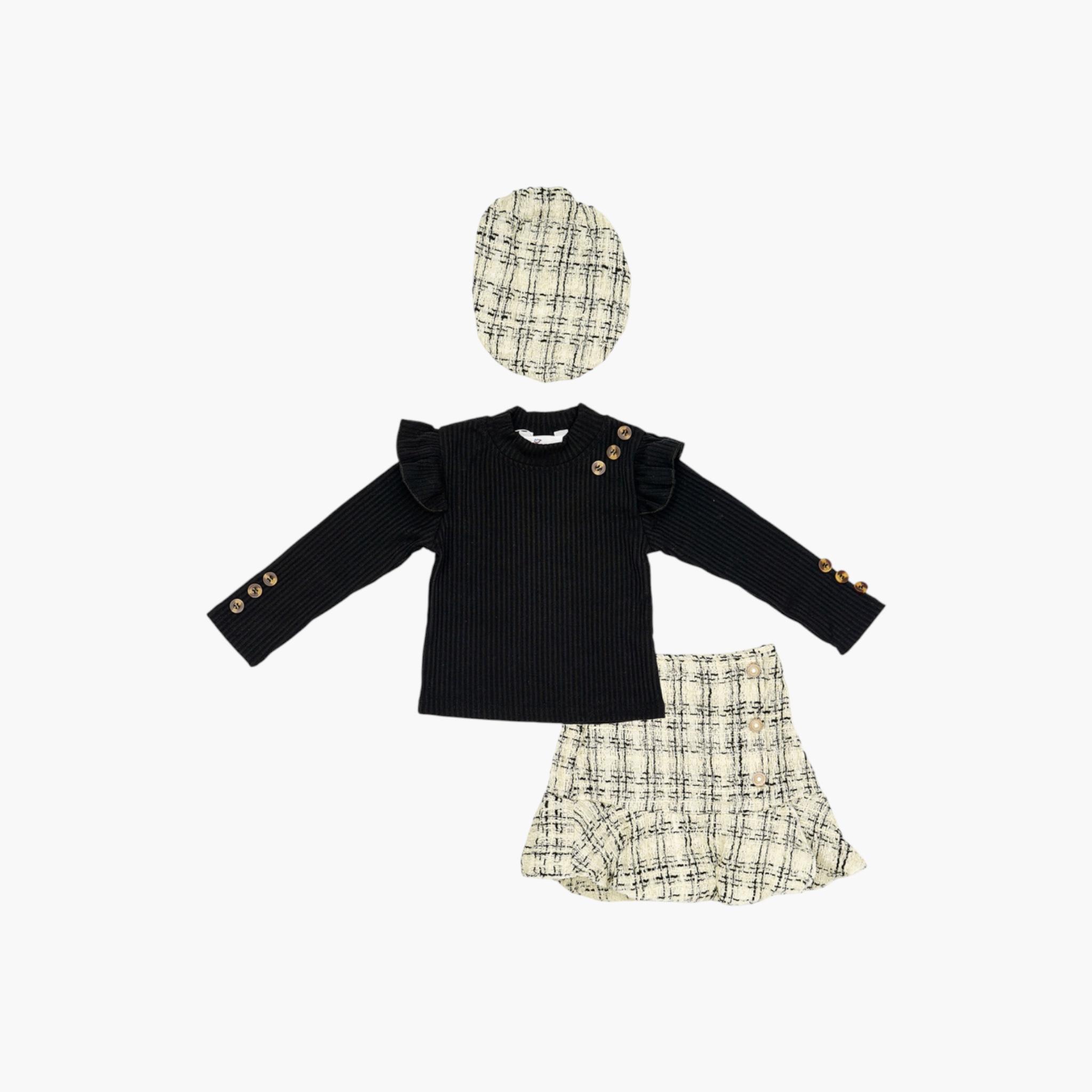 توب بأزرار من 3 قطع مع بيريه وتنورة من بيبيكلو-girls-clothing-setsandcoords-image-3