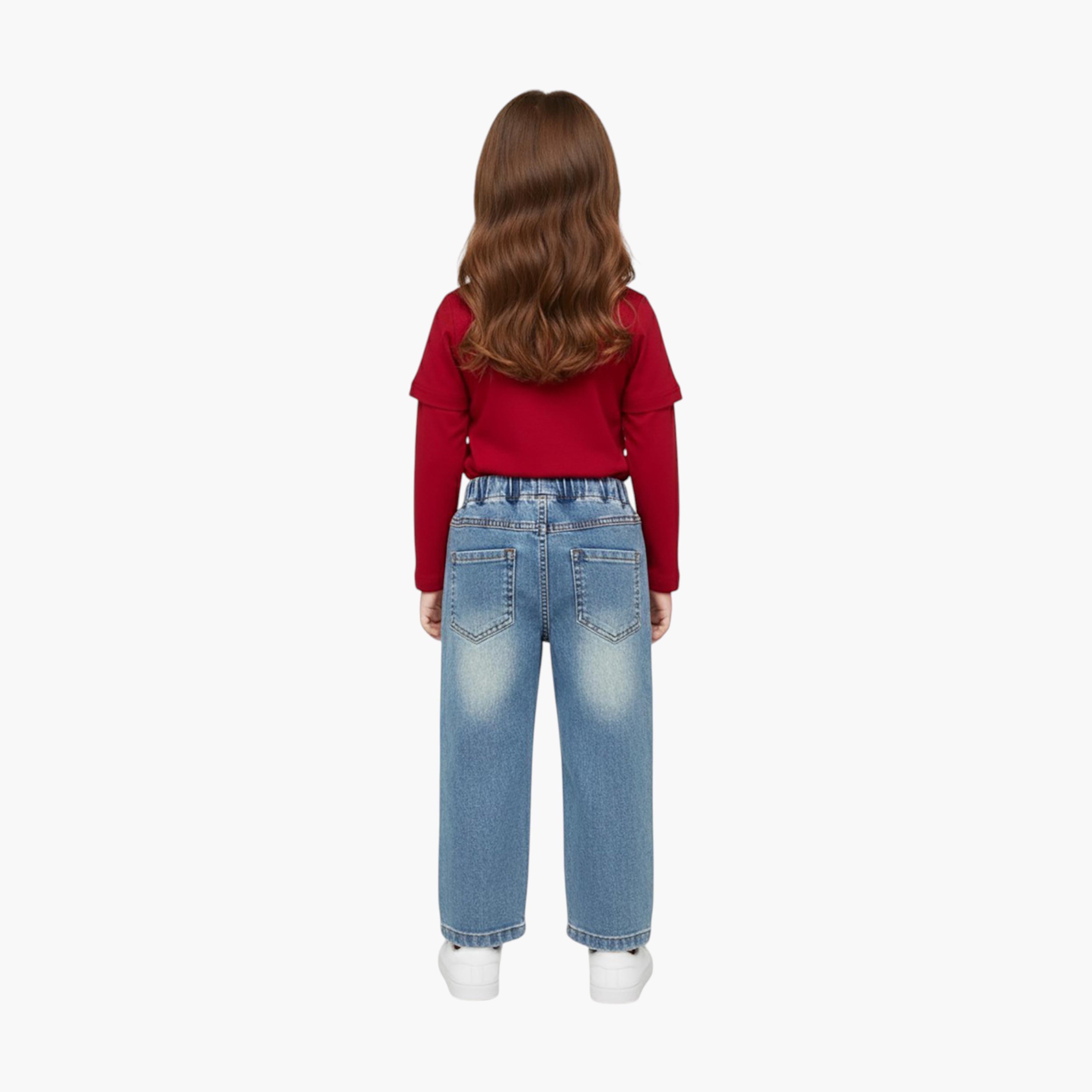 Babyqlo 2-Piece Bow Detailed Top with Detachable Sleeves and Denim Set-girls-clothing-setsandcoords-image-2