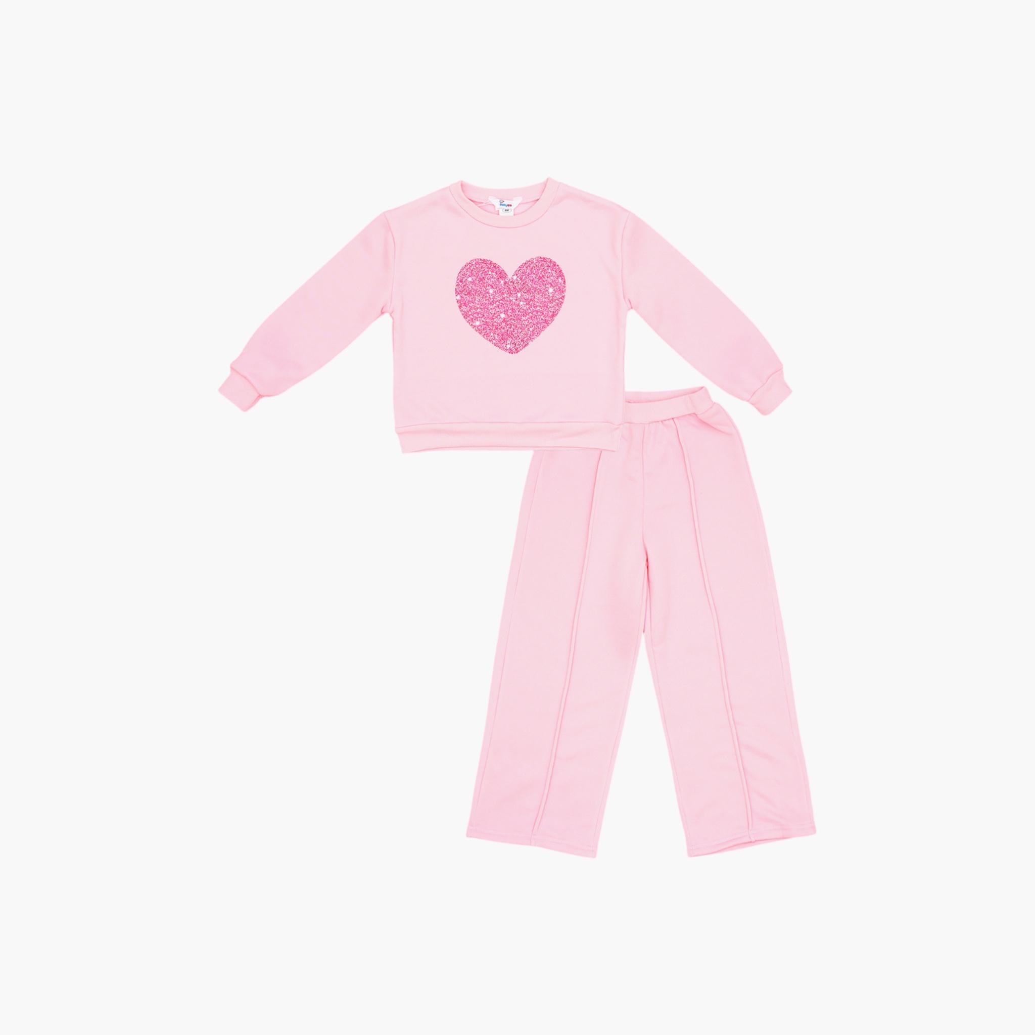 Babyqlo 2-Piece Heart Glitter Embellished Sweatshirt with Flared Track Pants Set-girls-clothing-setsandcoords-image-3