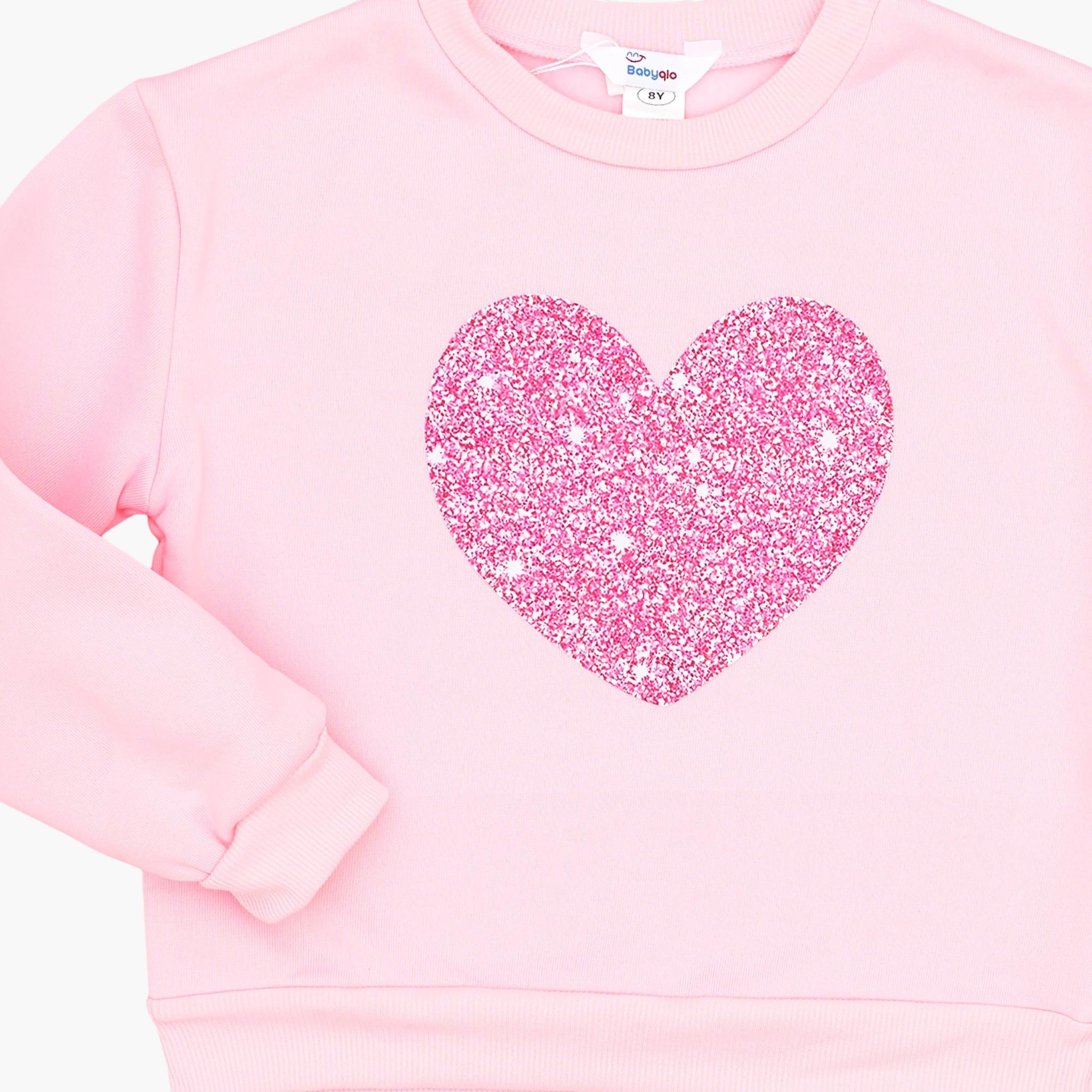 Babyqlo 2-Piece Heart Glitter Embellished Sweatshirt with Flared Track Pants Set-girls-clothing-setsandcoords-image-7