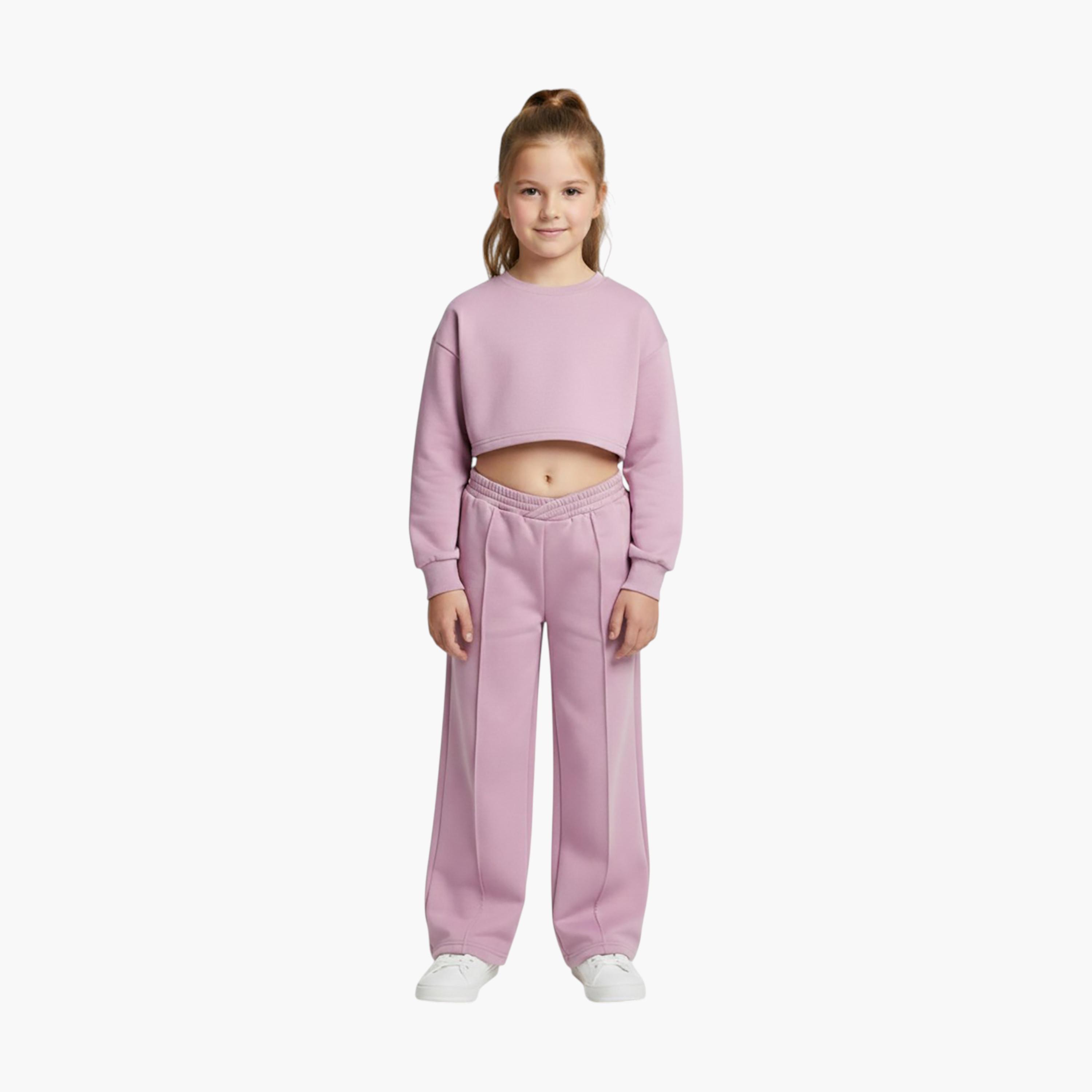 Babyqlo 2-Piece Cropped Sweatshirt with Flared Pants-girls-clothing-setsandcoords-image-1