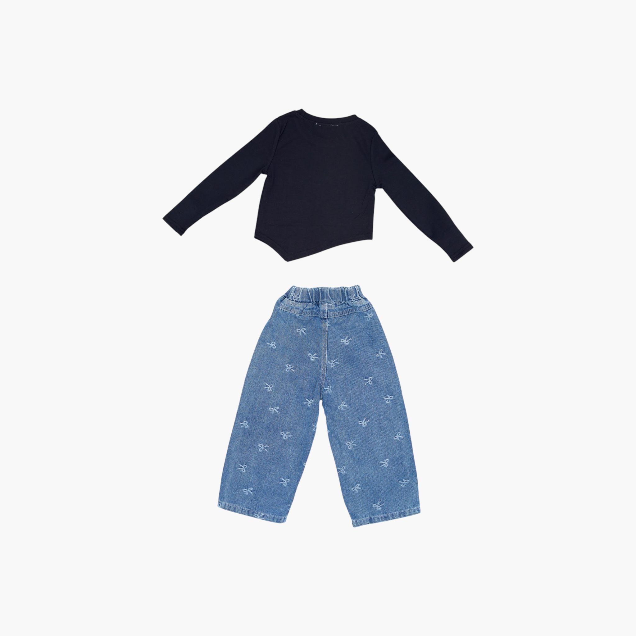 توب من قطعتين بطبعة فراشات مع بنطال جينز من بيبيكلو-girls-clothing-setsandcoords-image-4
