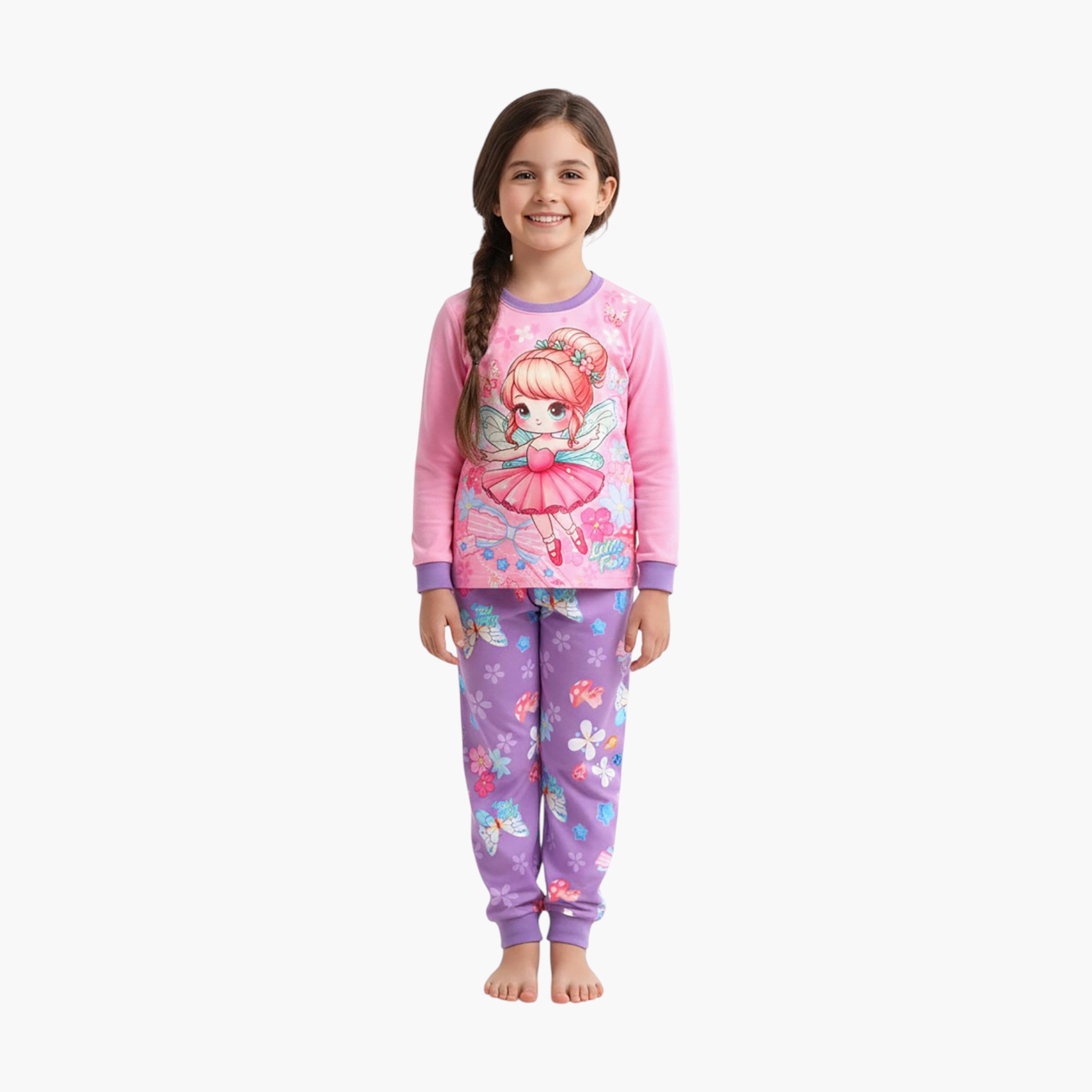 Babyqlo 2-Piece Princess Fairy Printed Glow in the Dark Pyjama Set-girls-clothing-setsandcoords-image-2